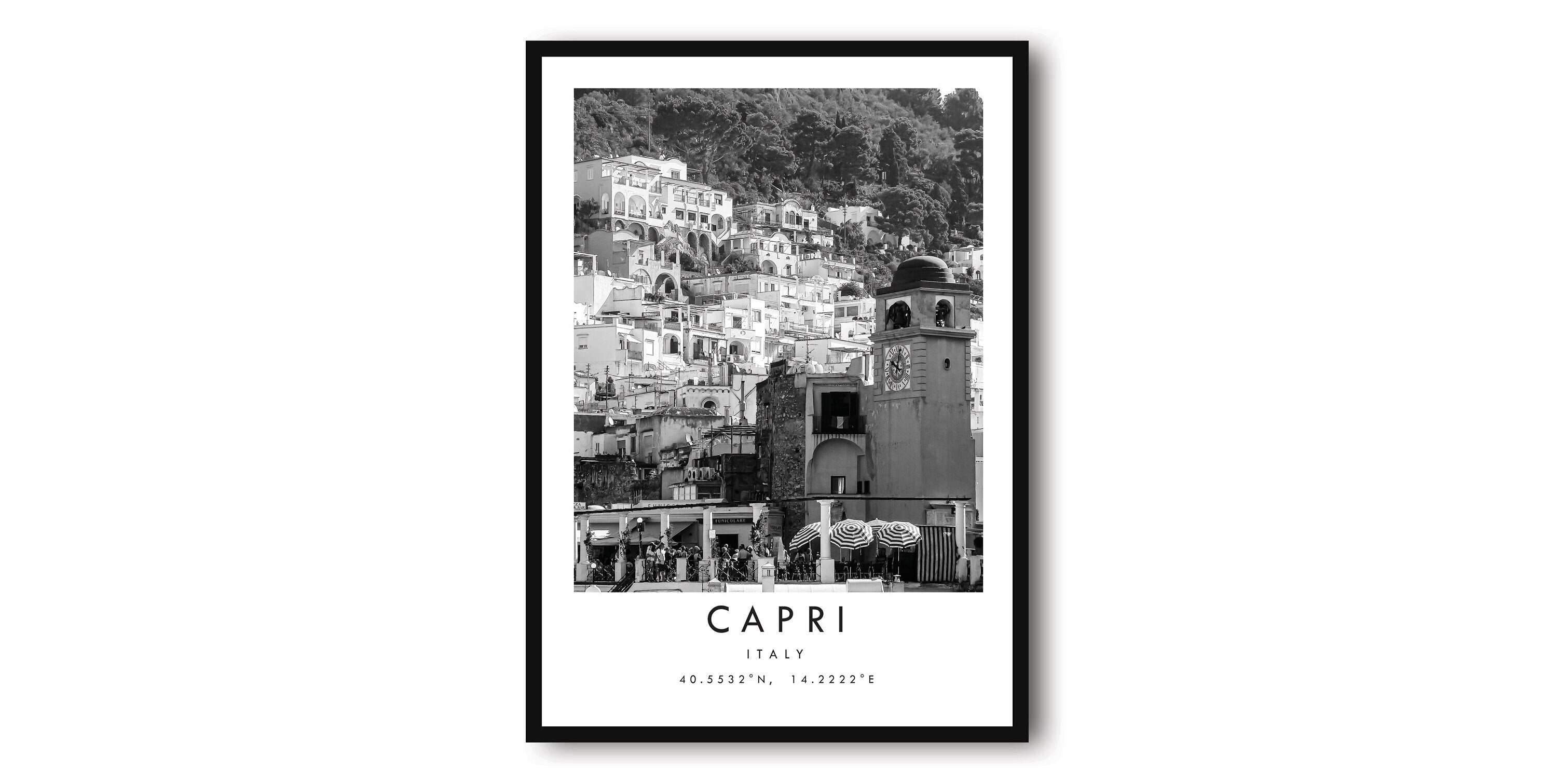 Capri Travel Print, Capri Poster, Unique Wallart Decor, Black and White Home Decor, Italy Capri Popular Print A1/A2/A3/A4/A5