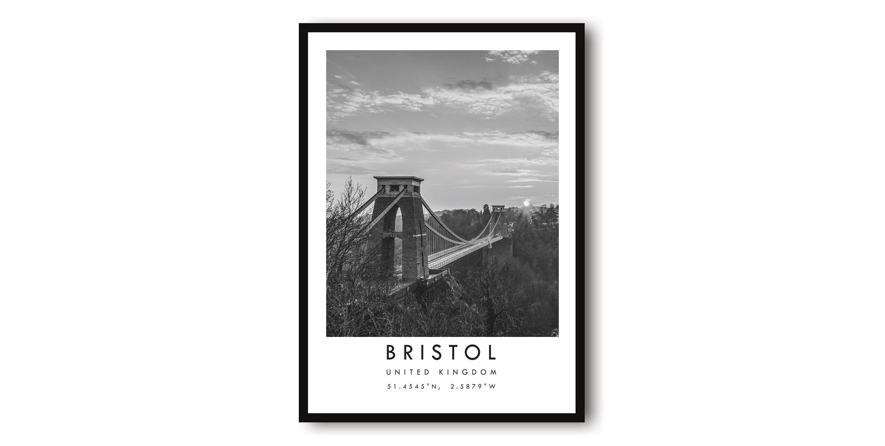 Bristol Travel Print, Bristol Poster, Unique Wallart Decor, Black and White Home Decor, England Bristol, Popular Print A1/A2/A3/A4/A5