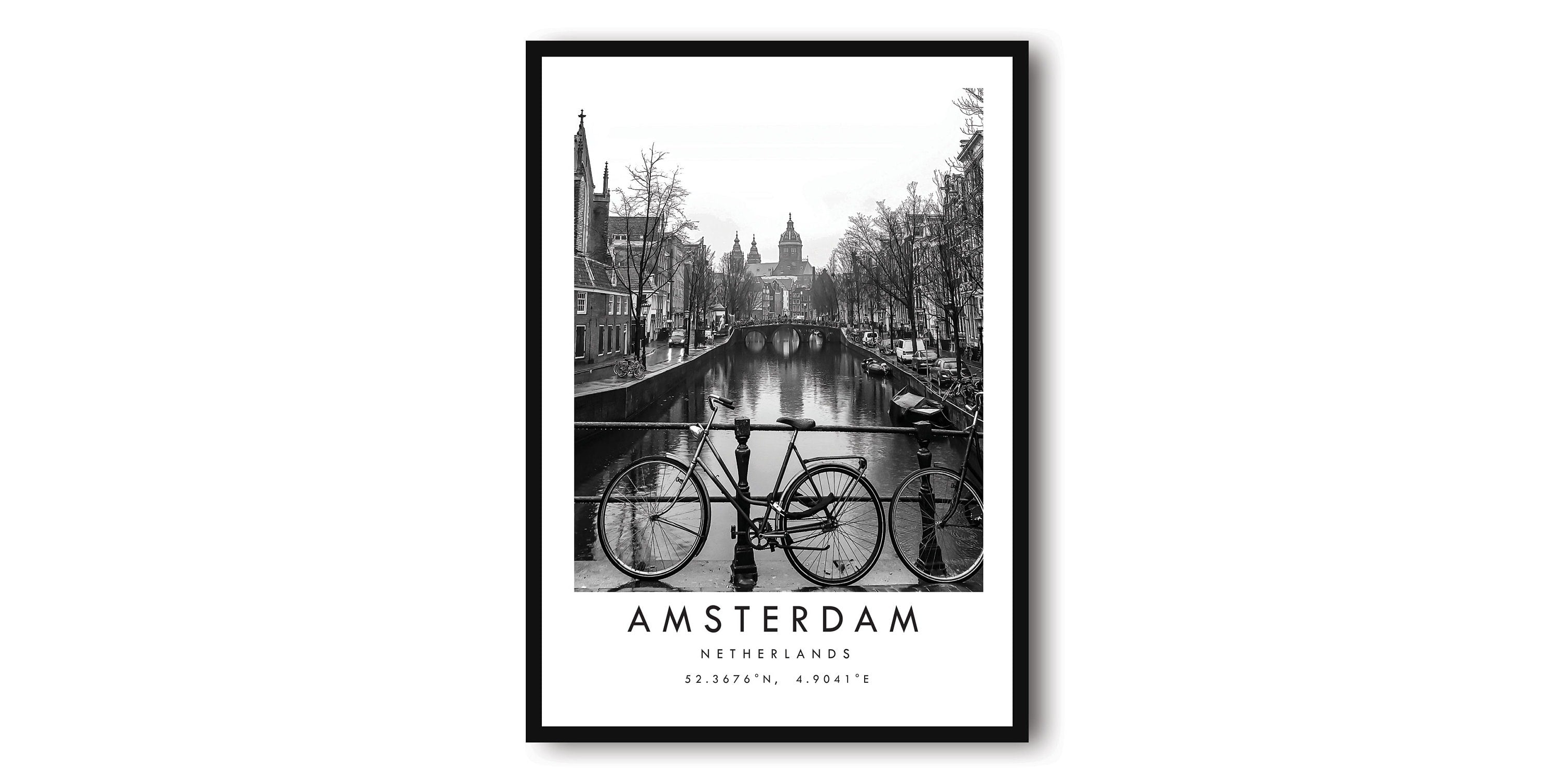 Amsterdam Travel Print, Netherlands Poster, Black and White Print, Unique Wall Art, Minimalist Home Decor, City A1/A2/A3/A4/A5