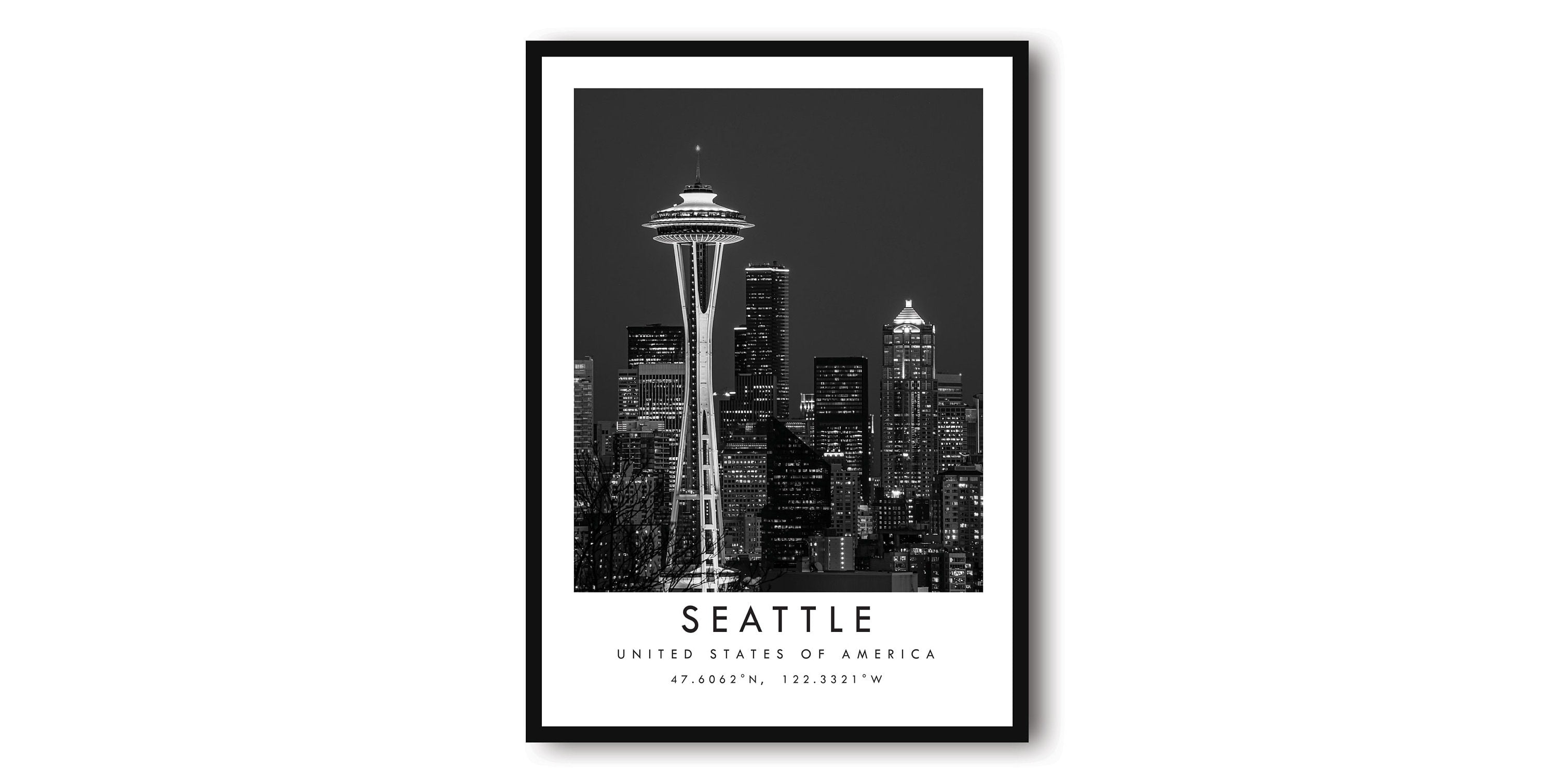 Seattle Travel Print, Black and White Travel Print, Seattle USA Print, Minimalist Travel Posters,Art Popular Print, Popular Gift
