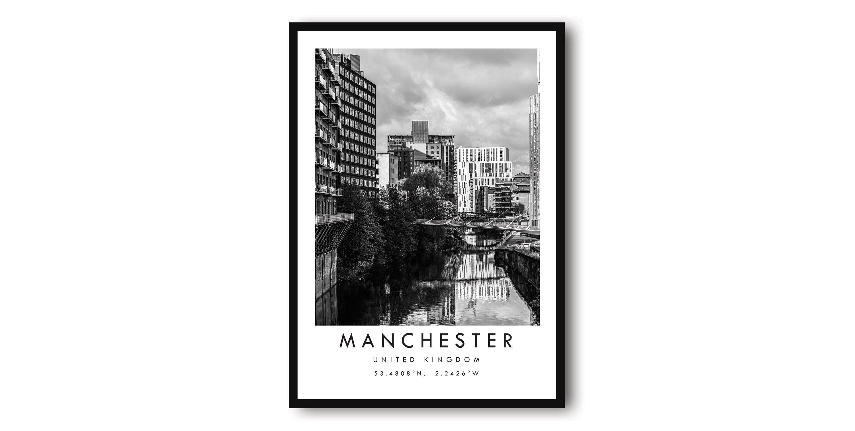 Manchester Travel Print, United Kingdom Poster, Black and White Print, Minimalist Home Decor, City A1/A2/A3/A4/A5