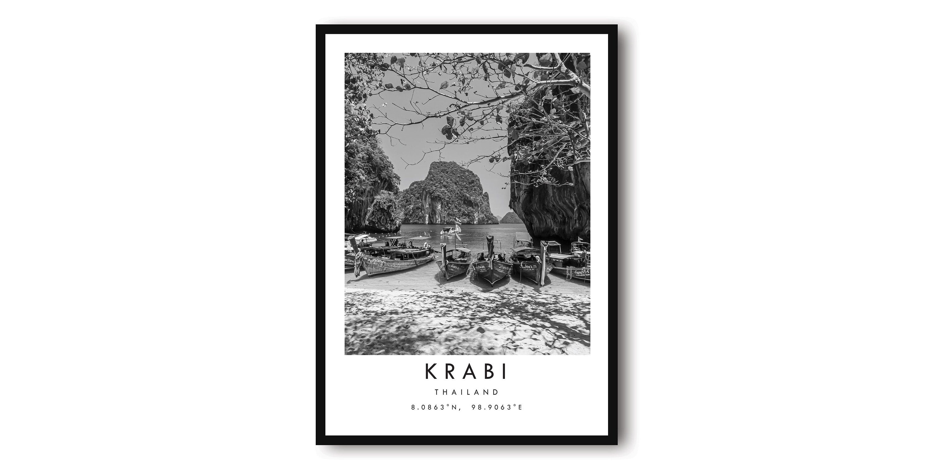 Krabi Travel Print, Phuket Poster, Unique Wallart Decor, Black and White Home Decor, Phuket Thailand Popular Print A1/A2/A3/A4/A5
