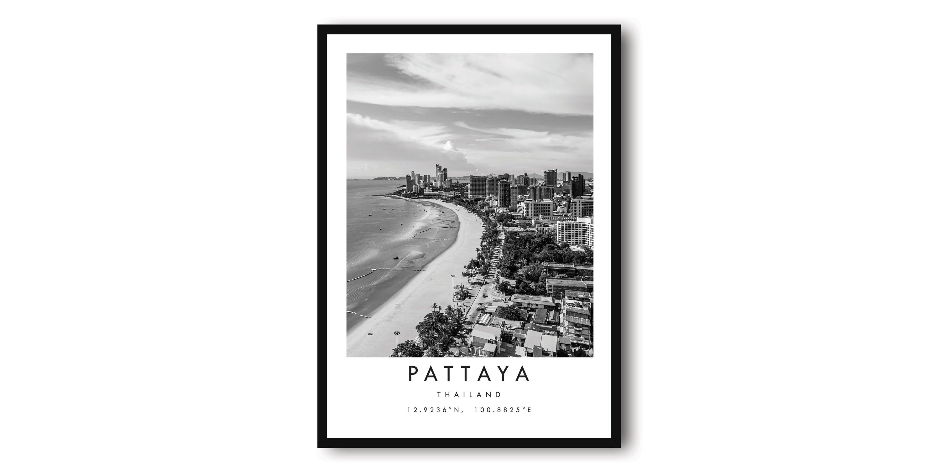 Pattaya Travel Print, Thailand Poster, Black and White Print, Unique Wall Art, Minimalist Home Decor, City A1/A2/A3/A4/A5