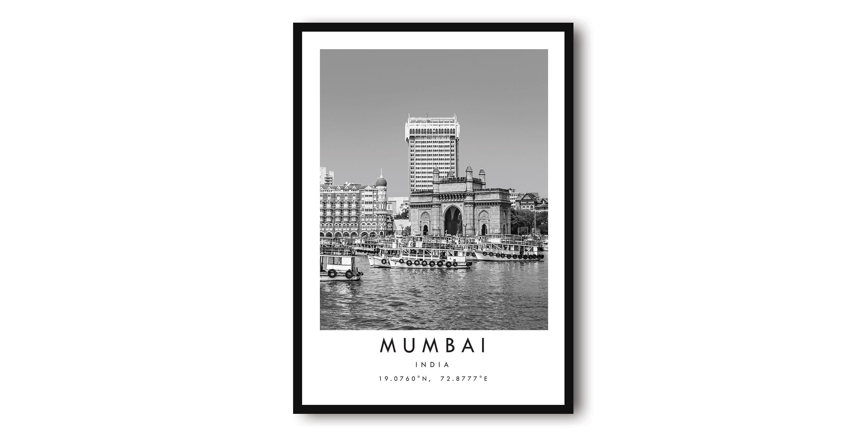 Mumbai Travel Print, India Poster, Black and White Print, Unique Wall Art, Minimalist Home Decor, City A1/A2/A3/A4/A5