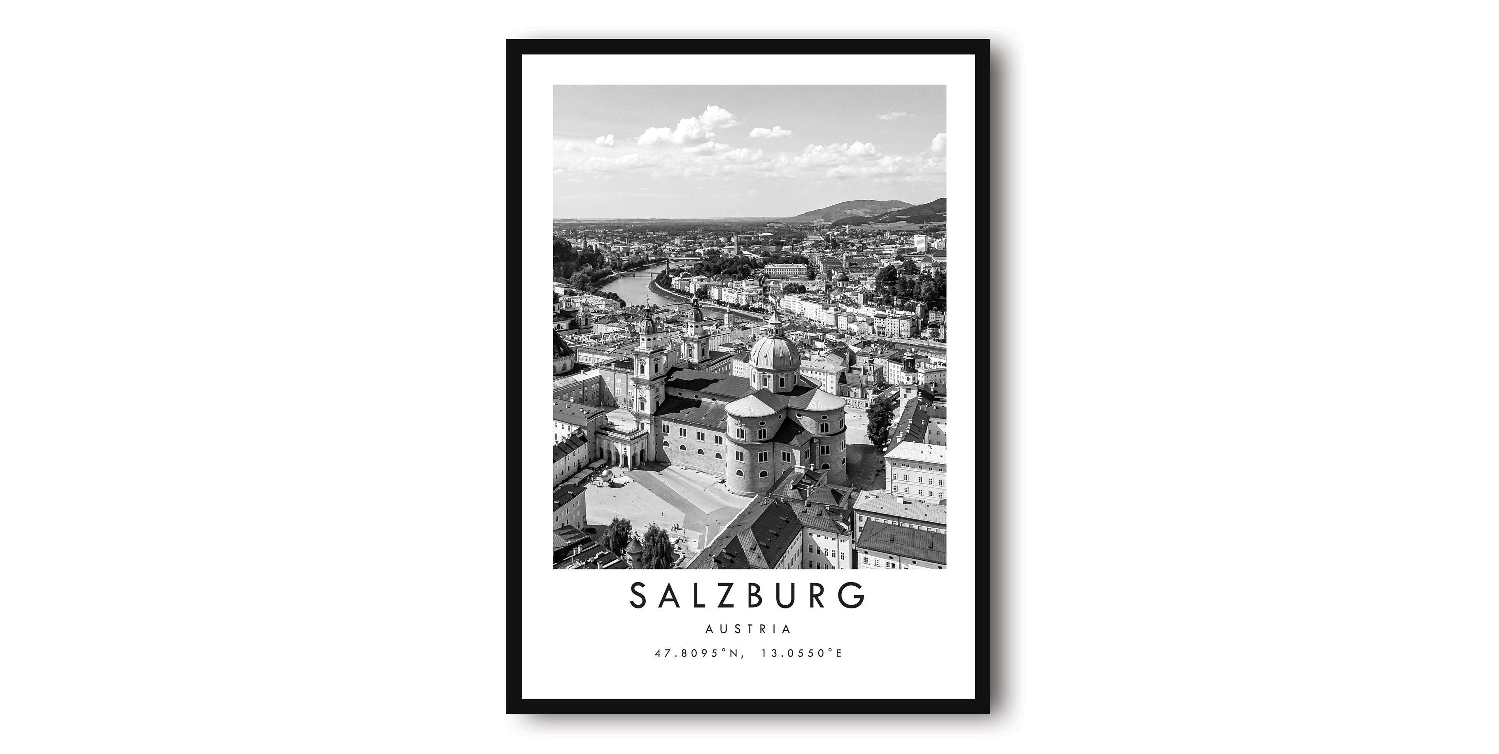 Salzburg Travel Print, Austria Poster, Black and White Print, Minimalist Home Decor, City A1/A2/A3/A4/A5