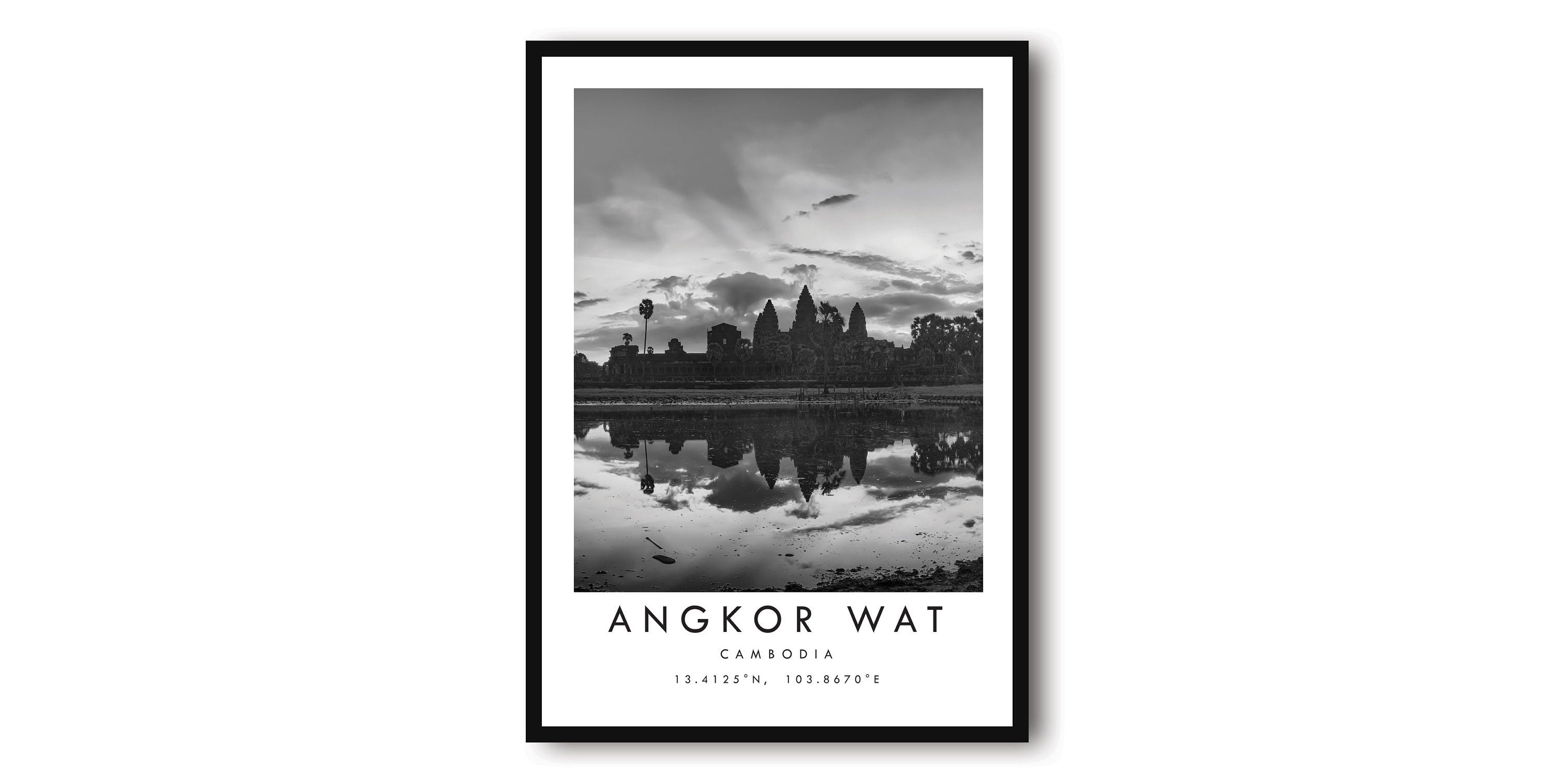 Angkor Wat Travel Print, Cambodia Poster, Black and White Print, Unique Wall Art, Minimalist Home Decor, City A1/A2/A3/A4/A5