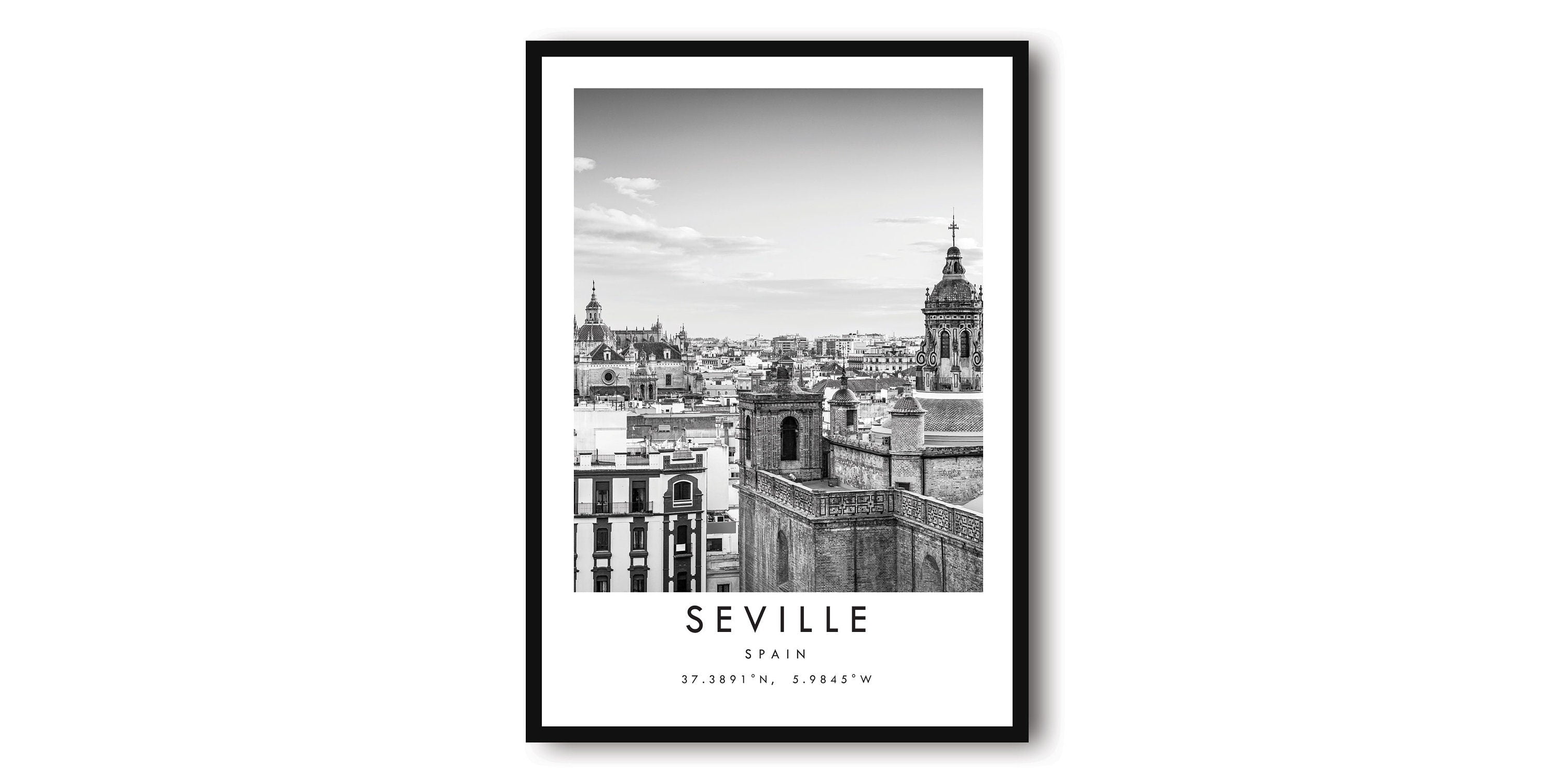 Seville Travel Print, Seville Poster, Unique Wallart Decor, Black and White Home Decor, Spain Barcelona Popular Print A1/A2/A3/A4/A5