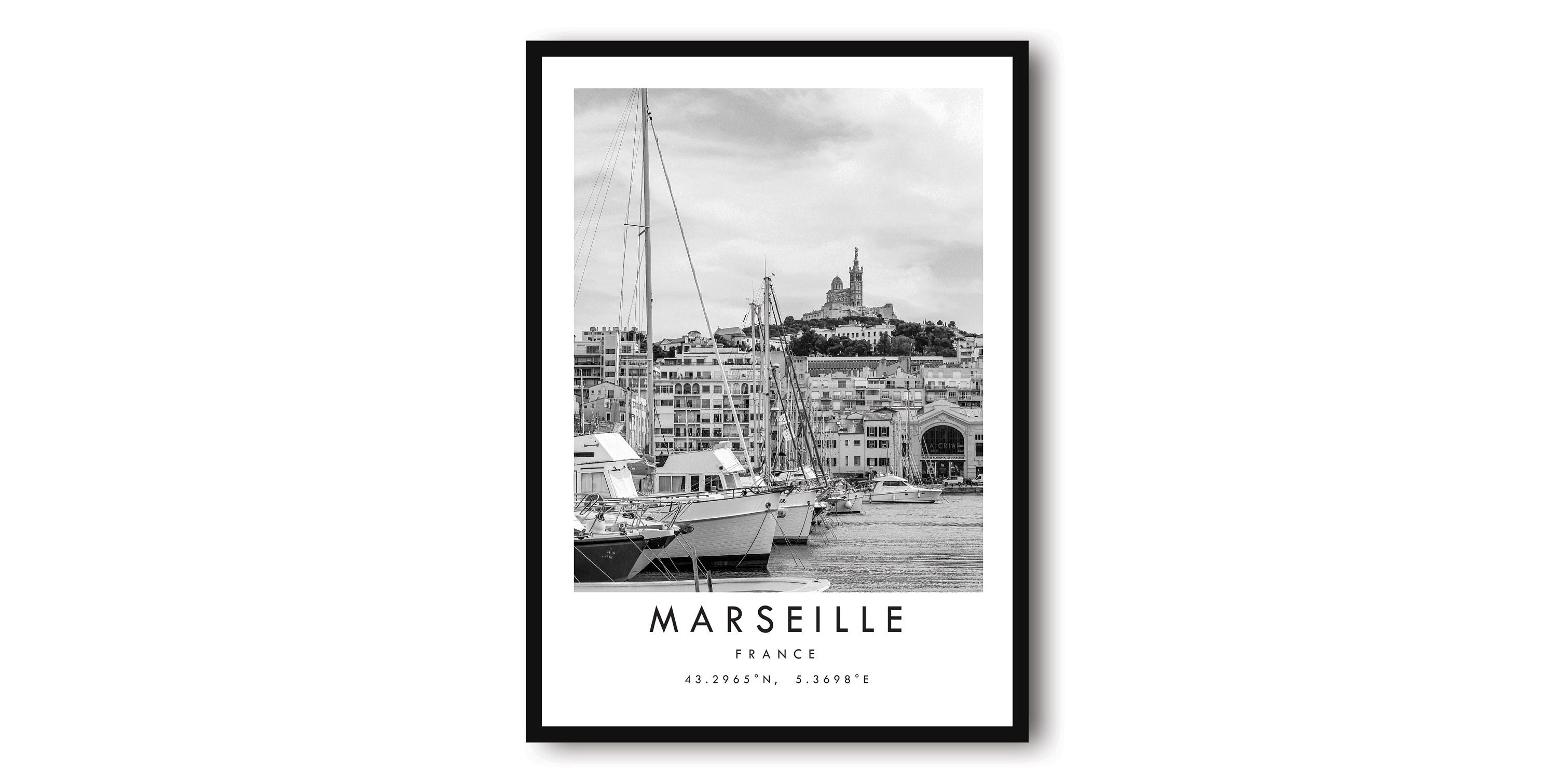 Marseille Travel Print, France Poster, Black and White Print, Unique Wall Art, Minimalist Home Decor, City A1/A2/A3/A4/A5