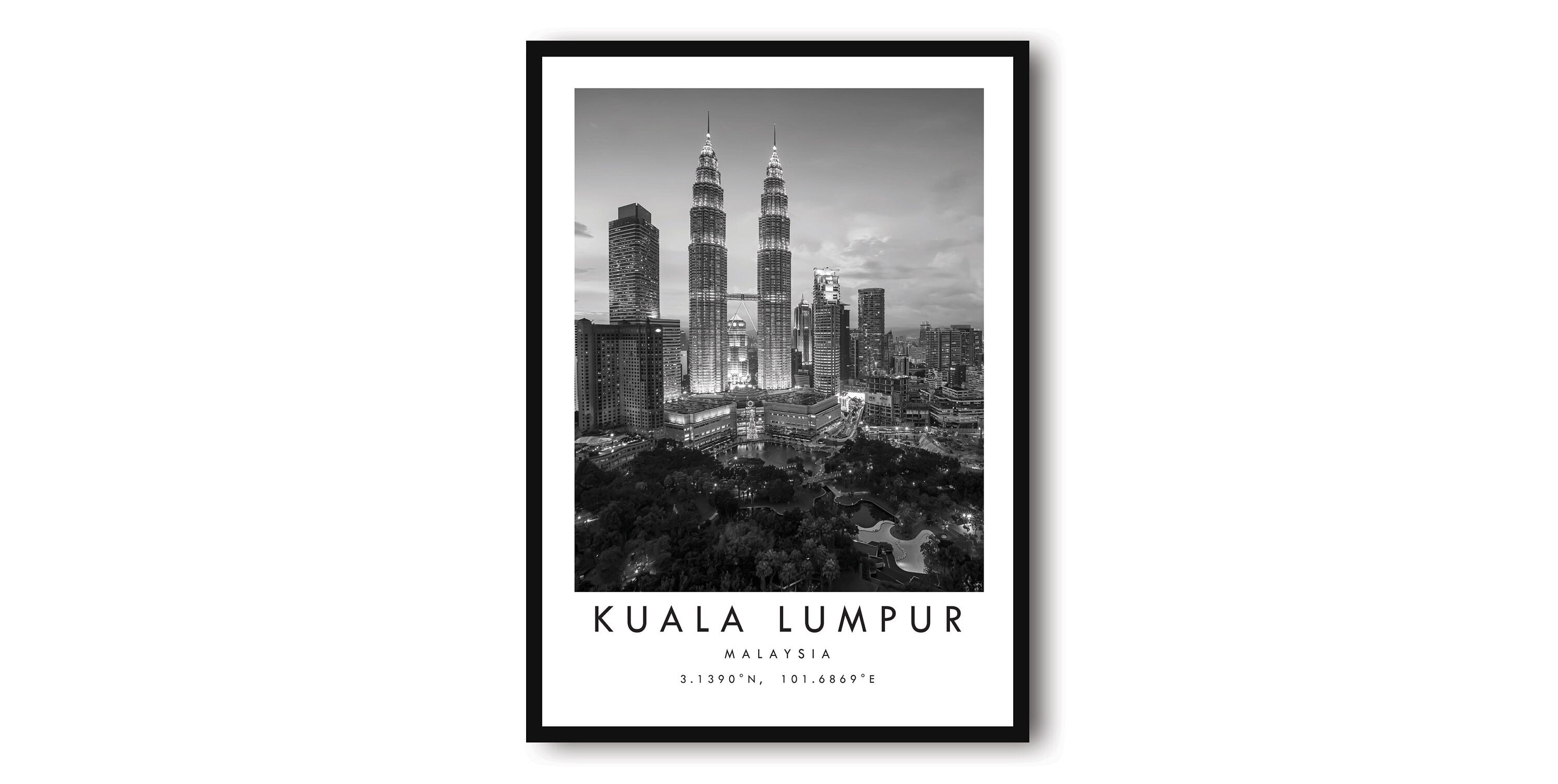 Kuala Lumpur Travel Print, Malaysia Poster, Black and White Print, Unique Wall Art, Minimalist Home Decor, City A1/A2/A3/A4/A5