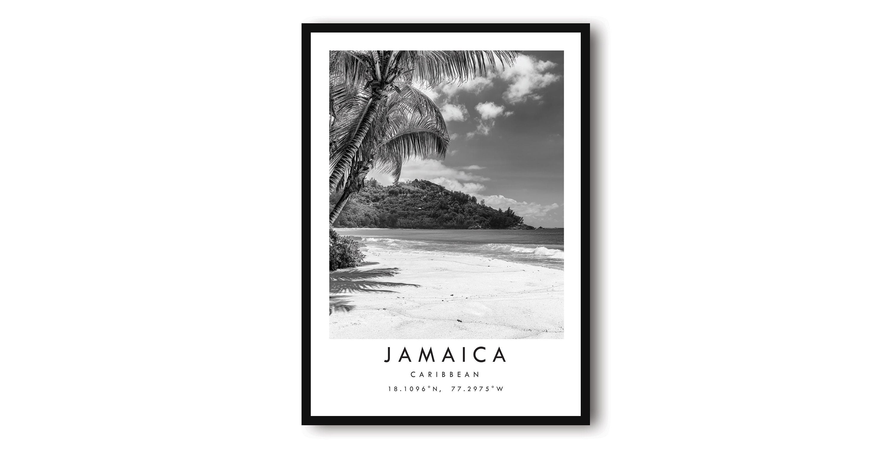 Jamaica Travel Print, Caribbean Poster, Black and White Print, Unique Wall Art, Minimalist Home Decor, City A1/A2/A3/A4/A5
