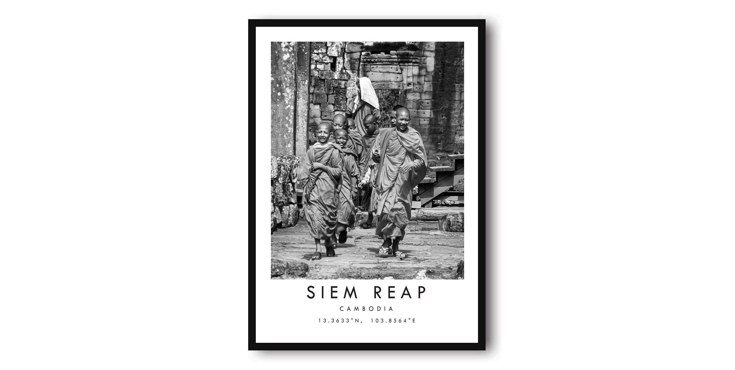 Siem Reap Travel Print, Cambodia Poster, Black and White Print, Minimalist Home Decor, City A1/A2/A3/A4/A5