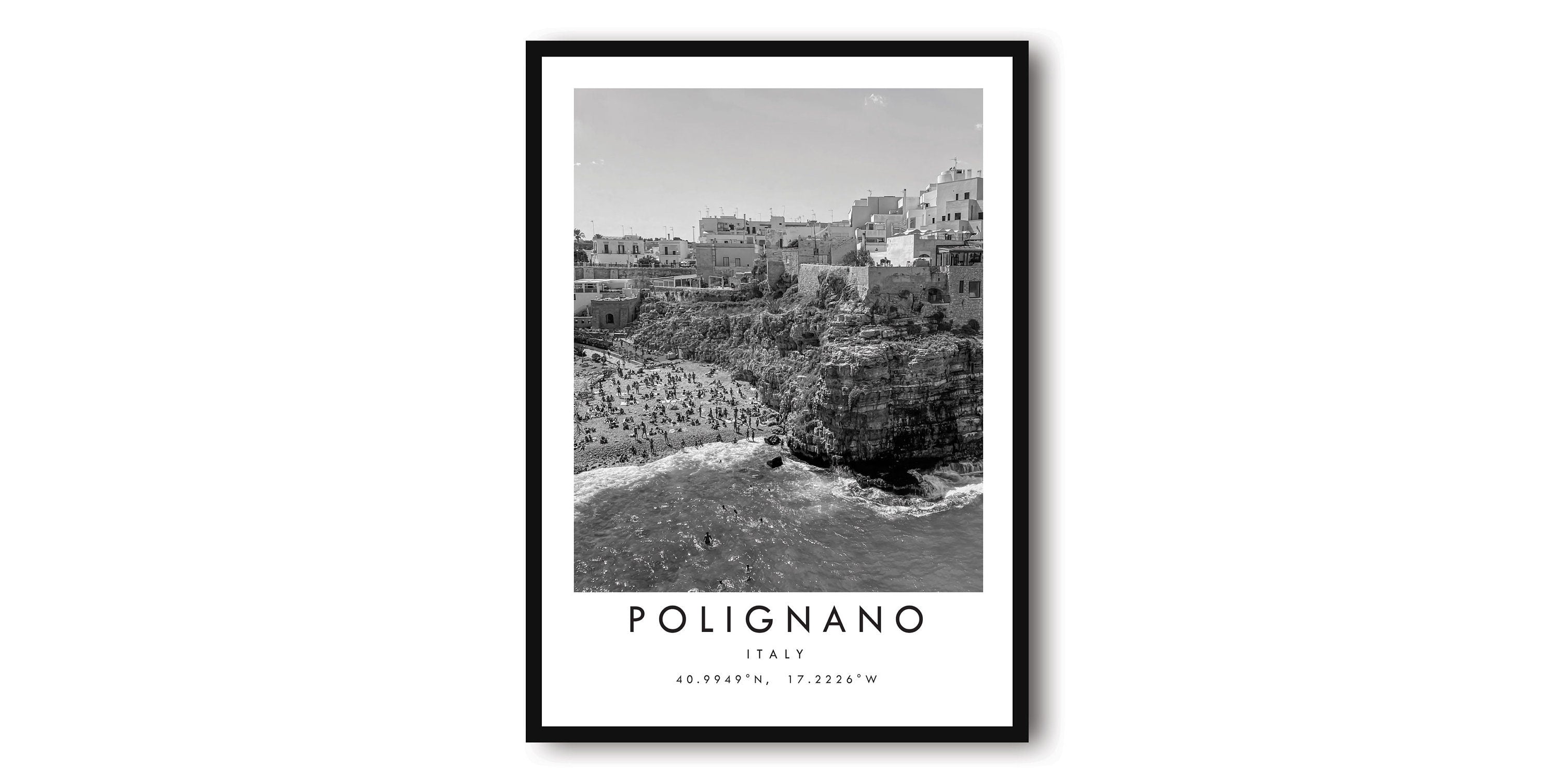 Polignano Travel Print, Italy Poster, Black and White Print, Unique Wall Art, Minimalist Home Decor, City A1/A2/A3/A4/A5
