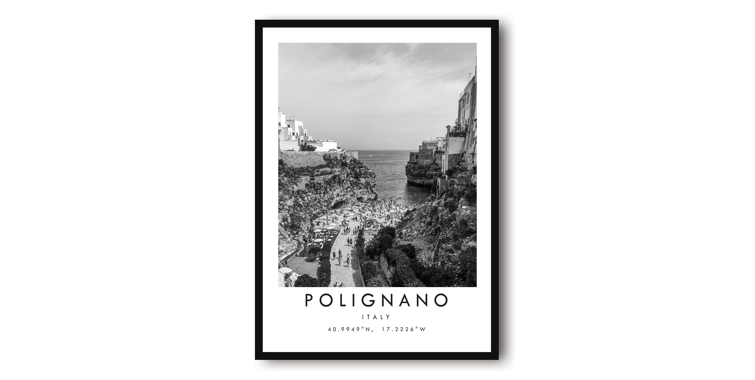 Polignano Travel Print, Italy Poster, Black and White Print, Unique Wall Art, Minimalist Home Decor, City A1/A2/A3/A4/A5
