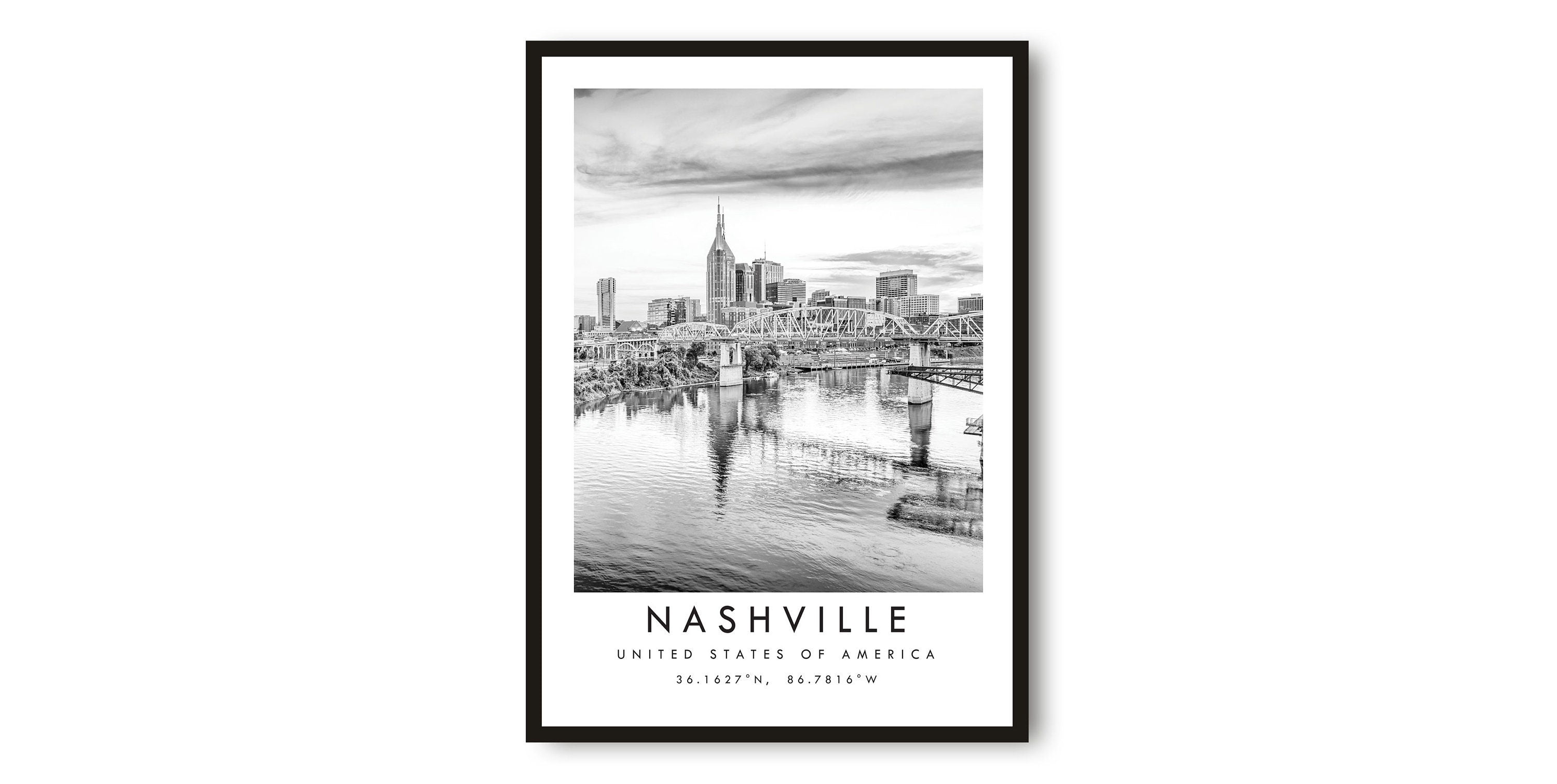 Nashville Travel Print, American Poster, Unique Wallart Decor, Black and White Home Decor, Popular Print A1/A2/A3/A4/A5