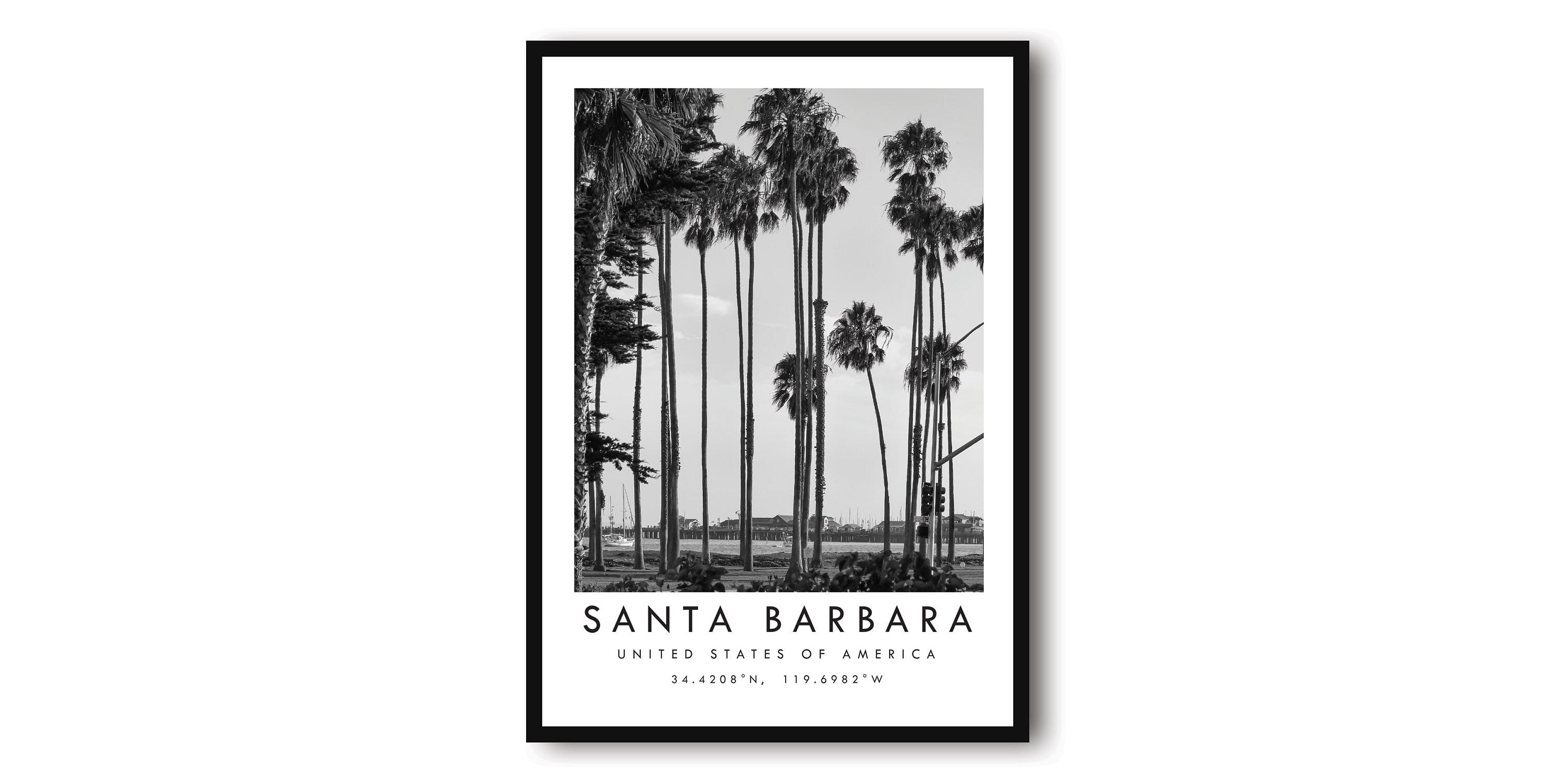Santa Barbara Travel Print, Santa Barbara Poster, Unique Wallart Decor, Black and White Home Decor, Popular Print A1/A2/A3/A4/A5