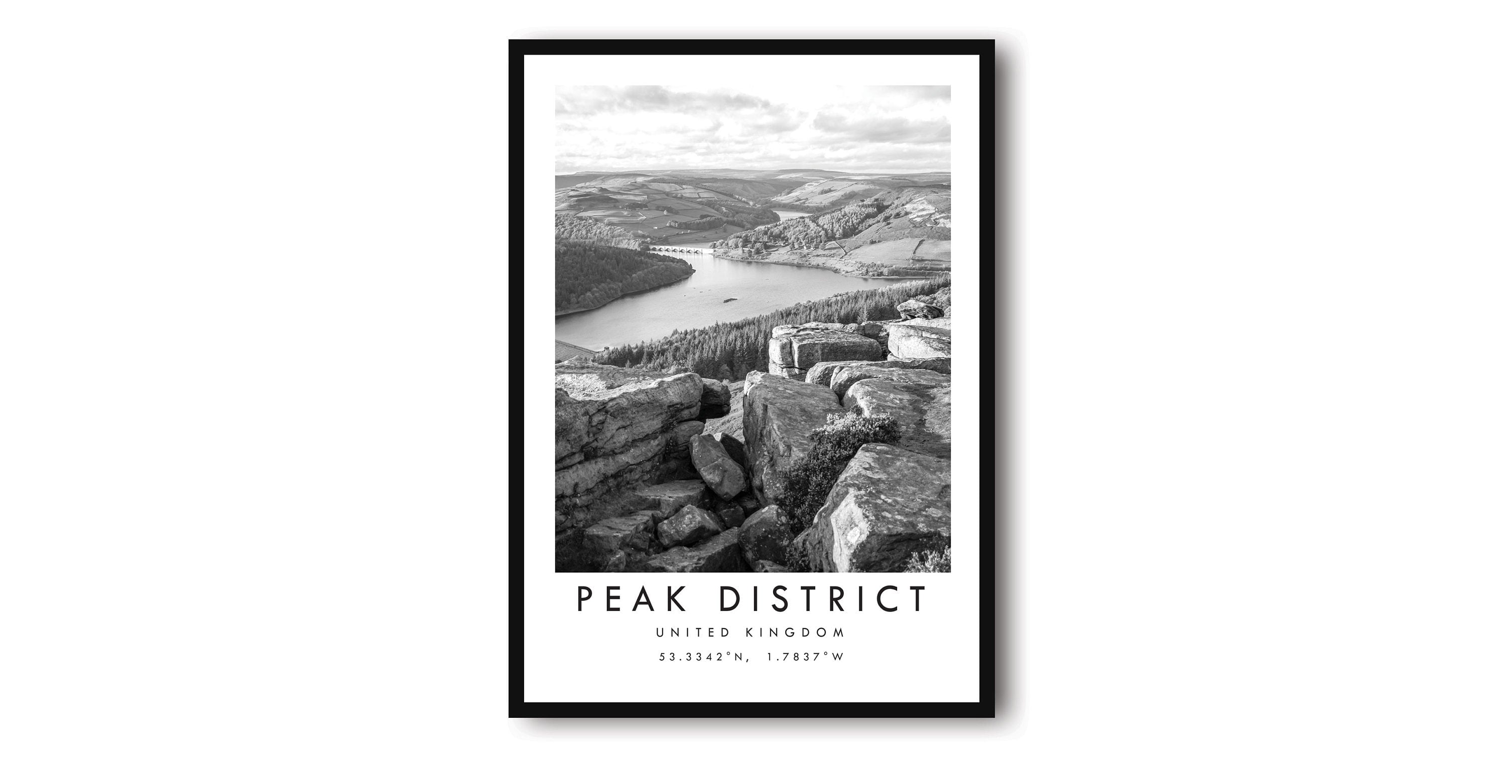 Peak District Travel Print, United Kingdom Poster, Black and White Print, Minimalist Home Decor, City A1/A2/A3/A4/A5