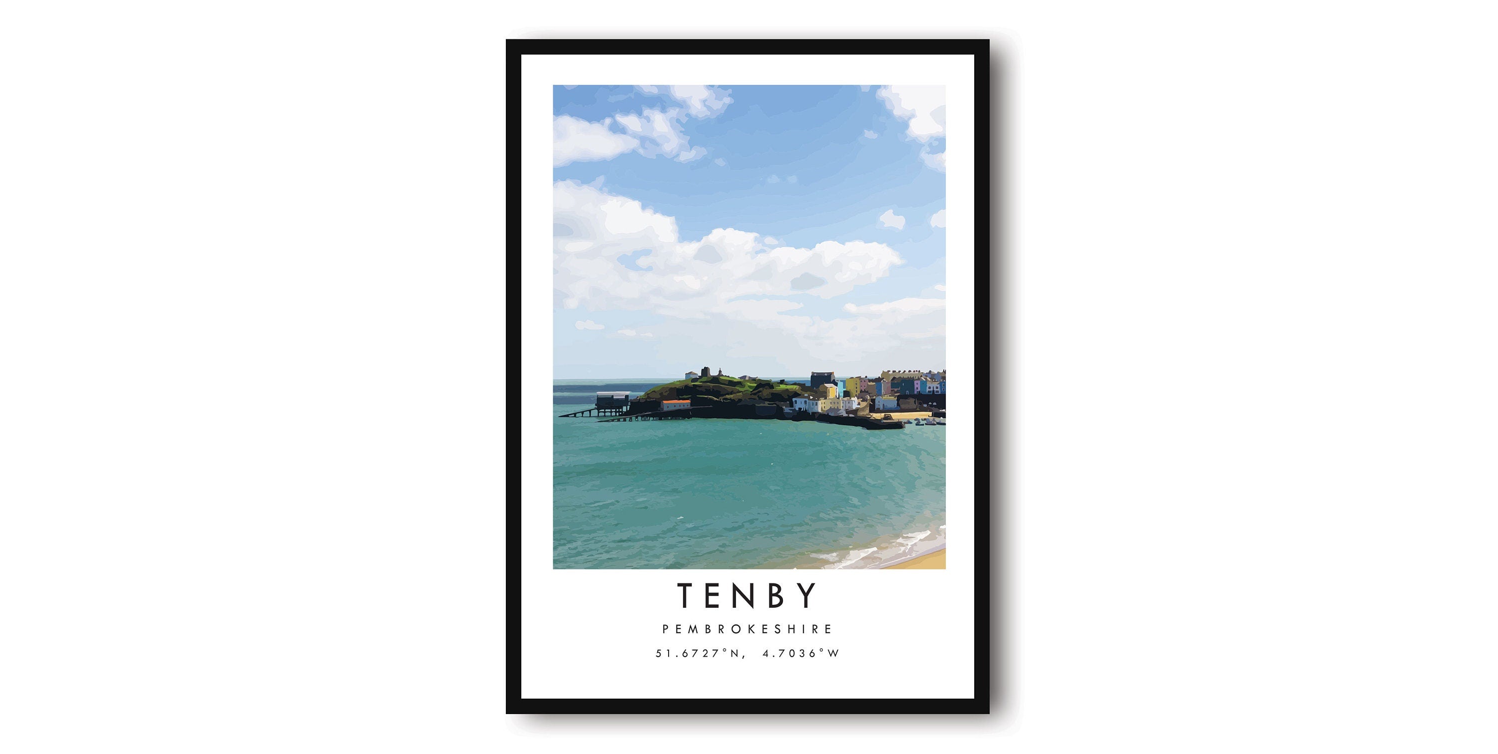 Tenby Travel Print, Colourful Wales Travel Poster, British Wall Art, UK Art Prints, Print Poster, Gift A1/A2/A3/A4/A5
