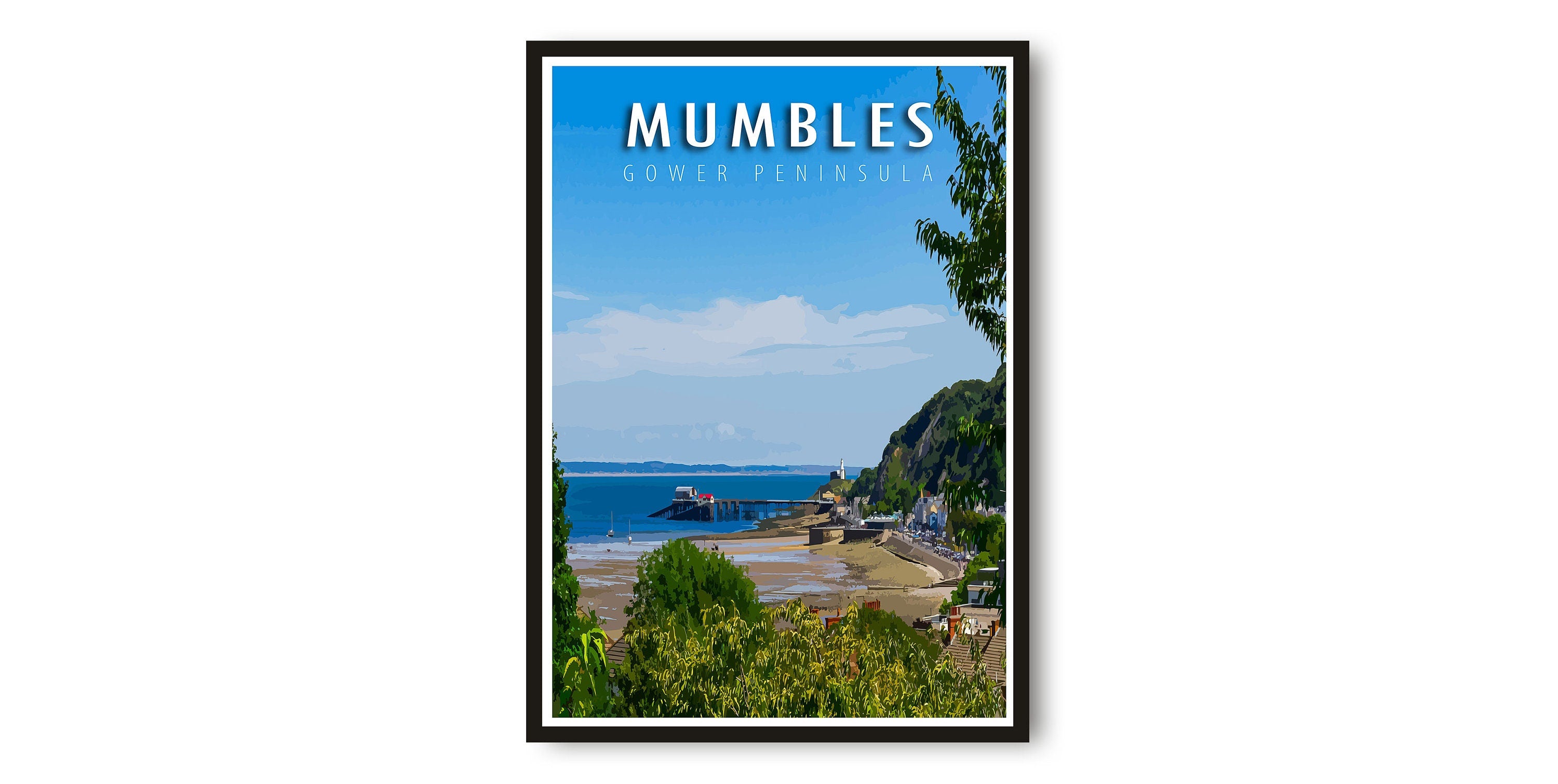 Mumbles Travel Print, Colorful Wales Travel Poster, British Wall Art, UK Art Prints 11x17, City Print Poster A1/A2/A3/A4/A5