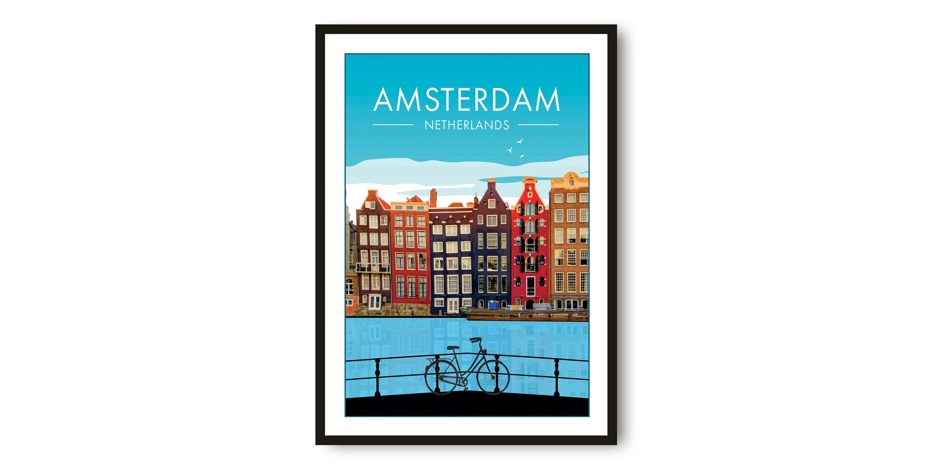 Amsterdam Travel Poster, Netherlands Poster, Holland Print, Unique Wall Art, Vintage Travel, Minimalist Home Decor, City A1/A2/A3/A4/A5
