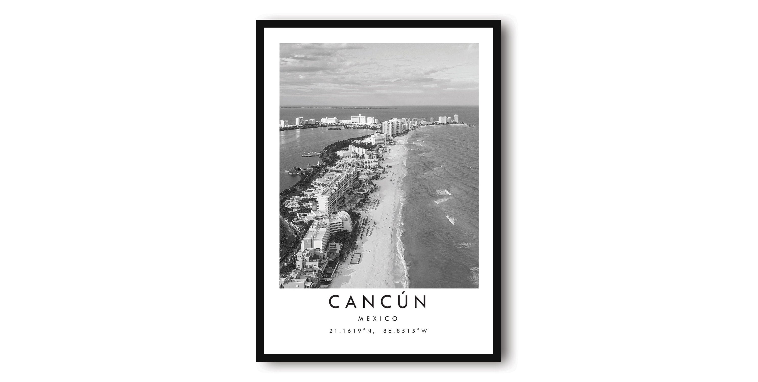 Cancun Travel Print, Mexico Poster, Black and White Print, Unique Wall Art, Minimalist Home Decor, City A1/A2/A3/A4/A5