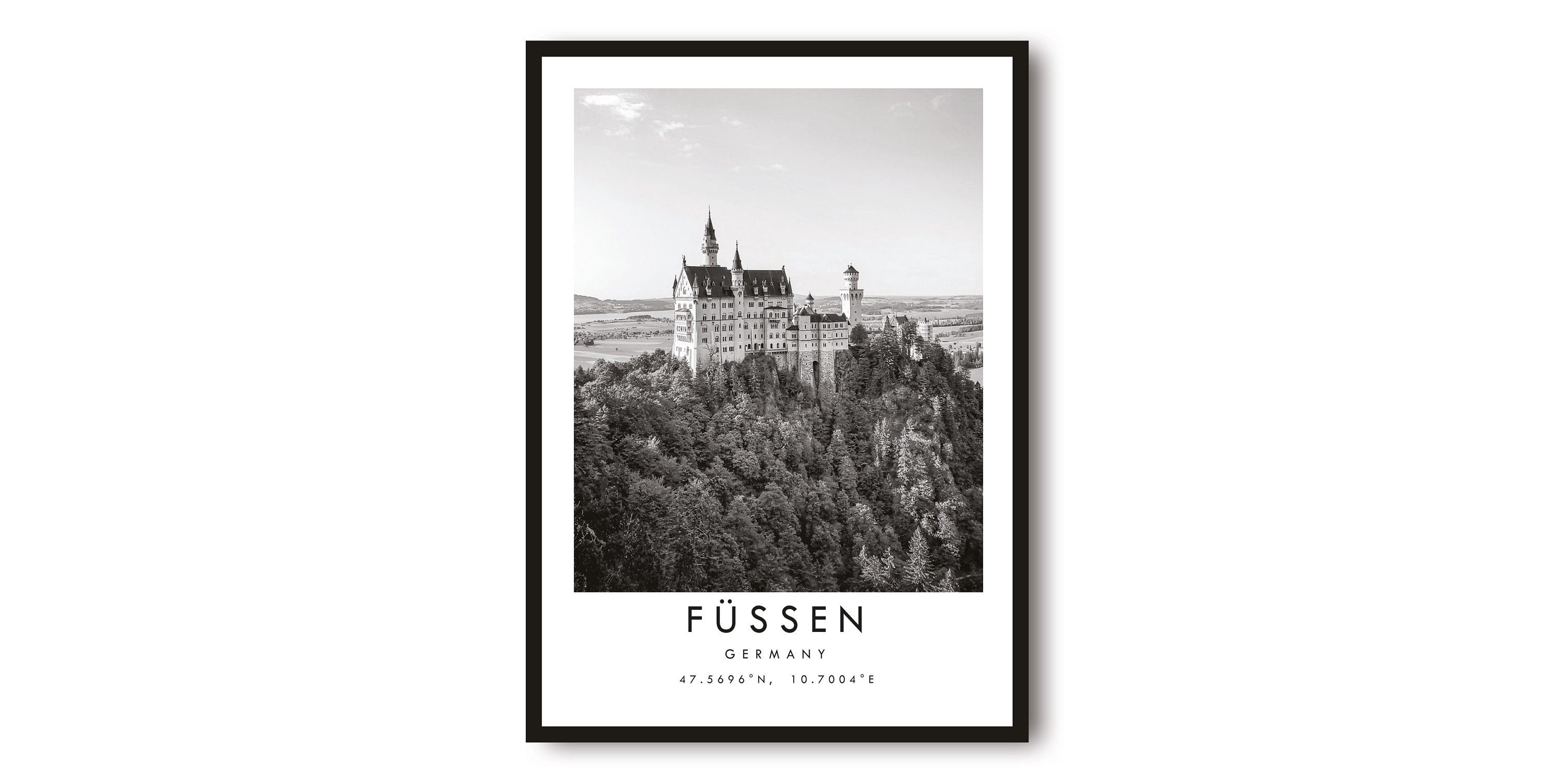 Fussen Travel Print, Germany poster Poster, Black and White Print, Unique Wall Art, Minimalist Home Decor, City A1/A2/A3/A4/A5