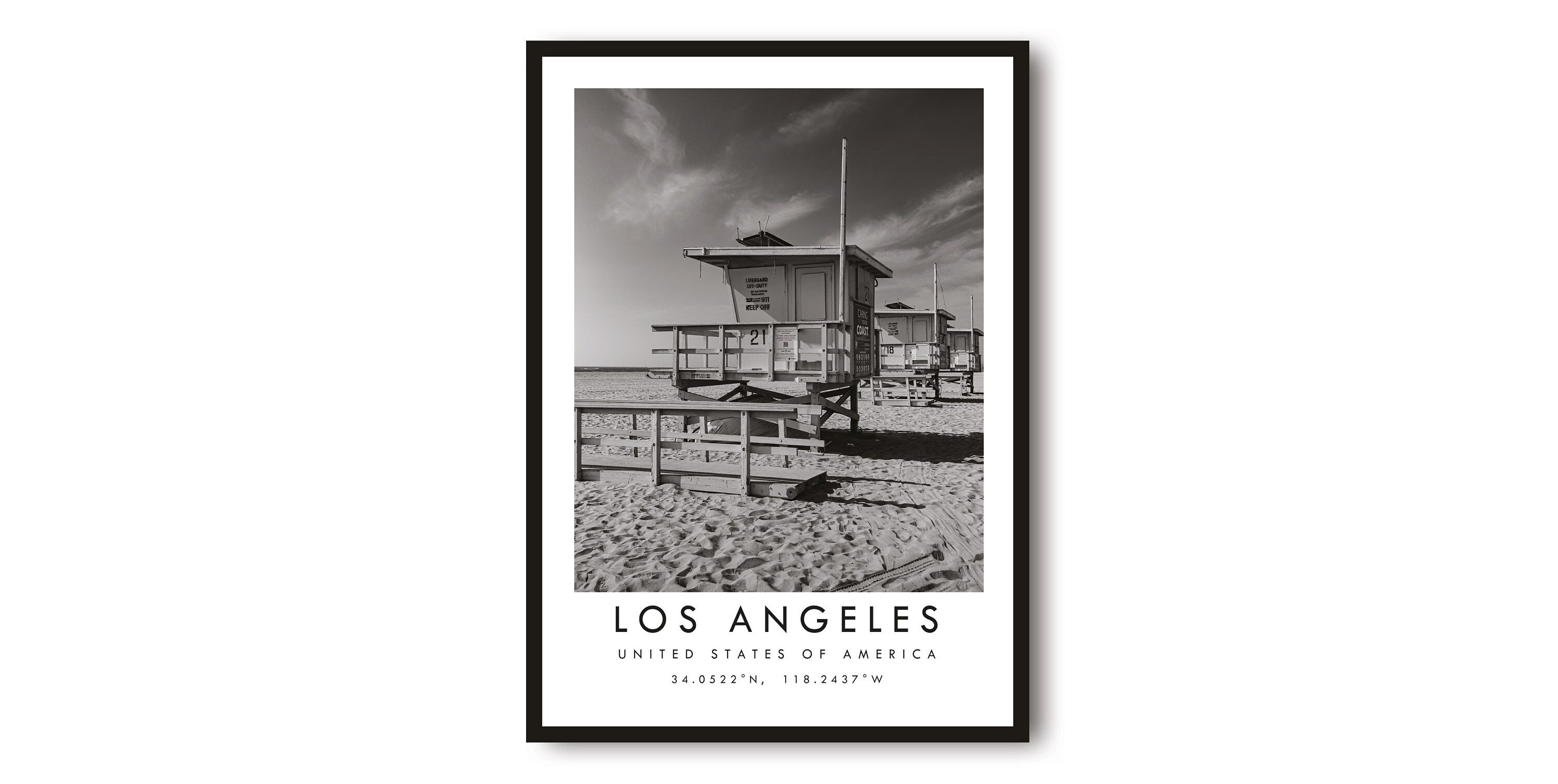 Los Angeles Travel Print, LA print, LA poster, Wall Art, Black and White, Coordinates, Santa Monica Print, California, Popular Print