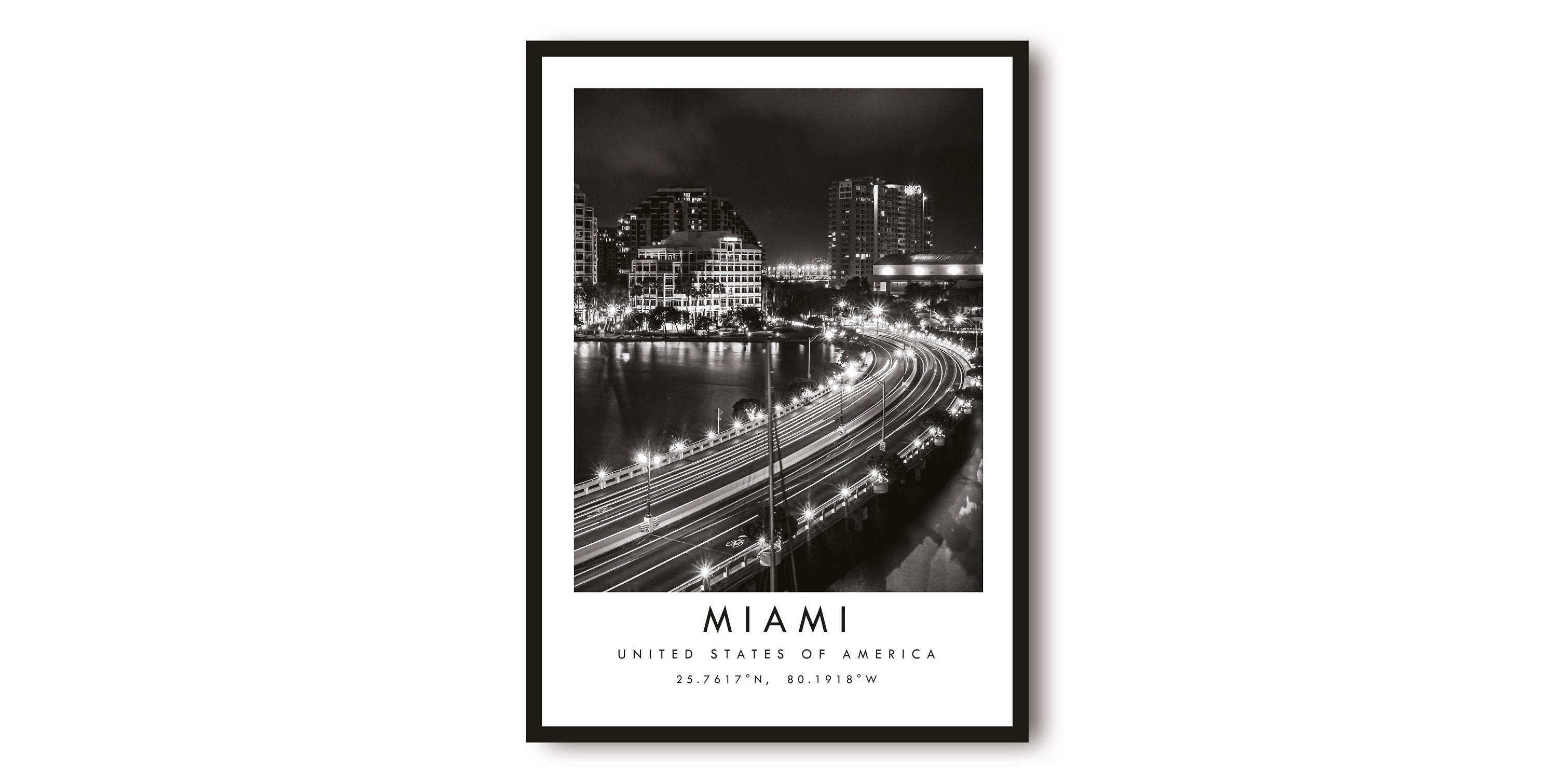 Miami Travel Print, Miami Poster, Black and White Print, Unique Wall Art, Minimalist Home Decor, City A1/A2/A3/A4/A5