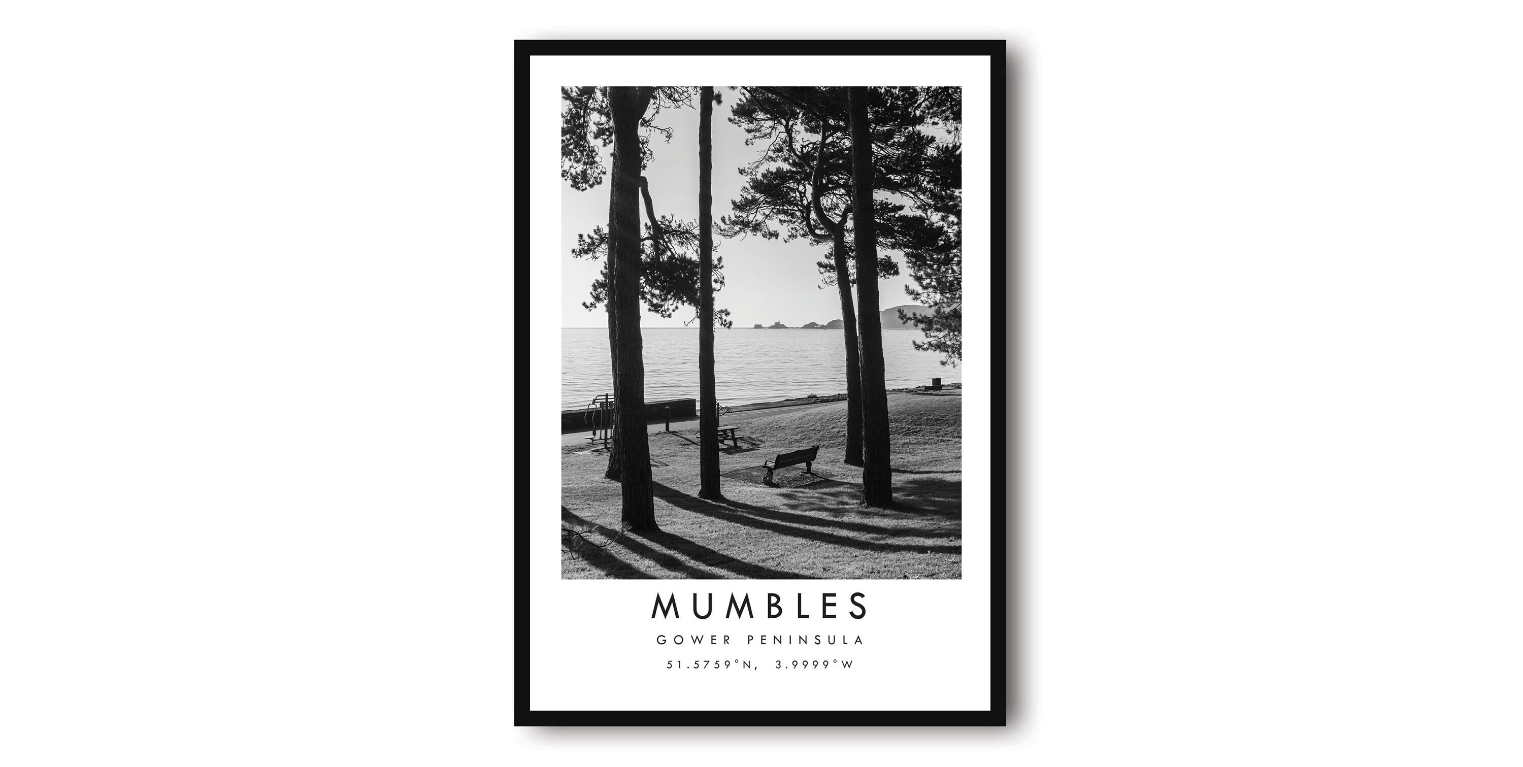 Mumbles Gower Travel Print, Gower Peninsula Poster, Black and White Print, Unique Wall Art, Minimalist Home Decor A1/A2/A3/A4/A5