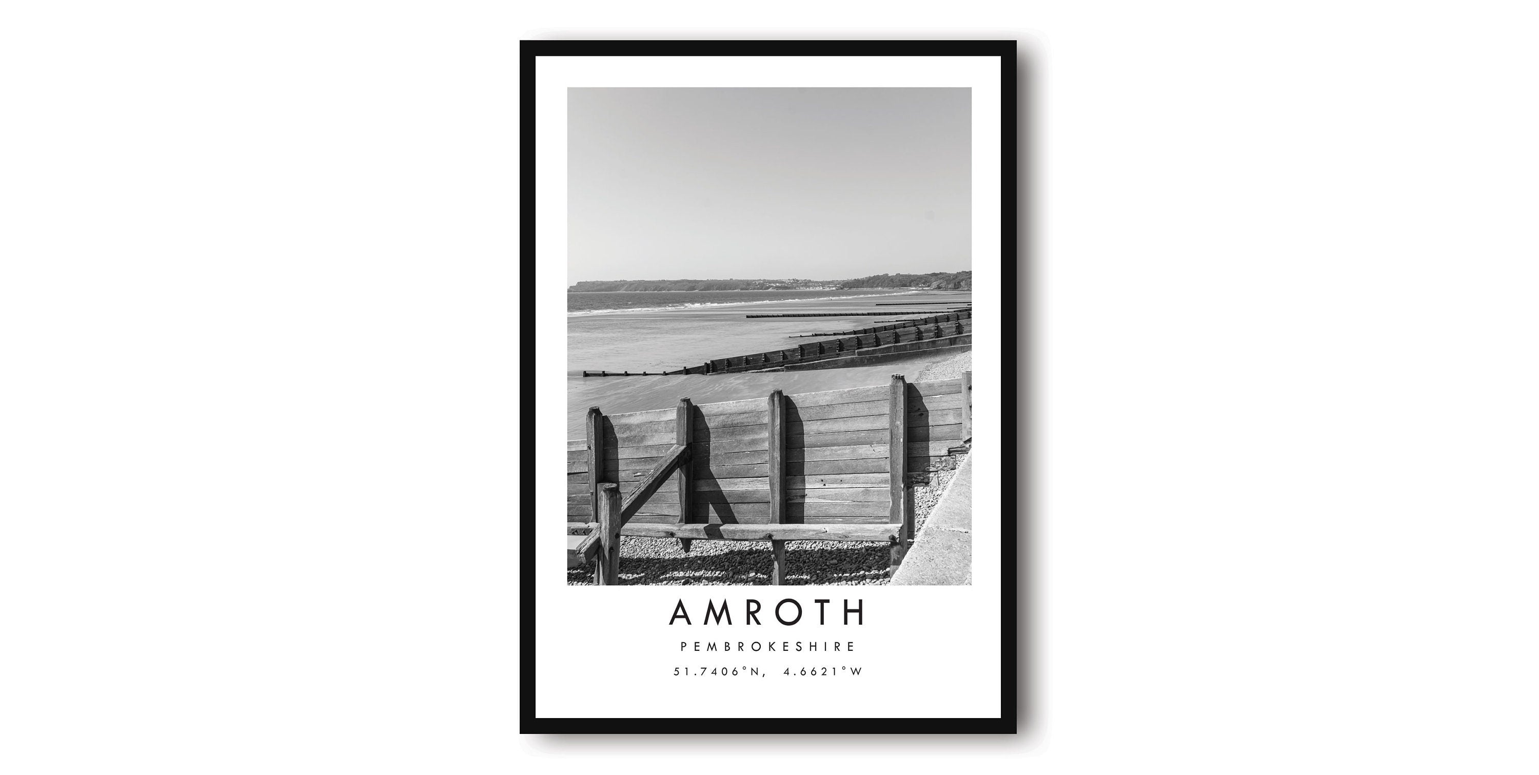 Amroth Travel Print, Pembrokeshire Poster, Black and White Print, Unique Wall Art, Minimalist Home Decor, City A1/A2/A3/A4/A5
