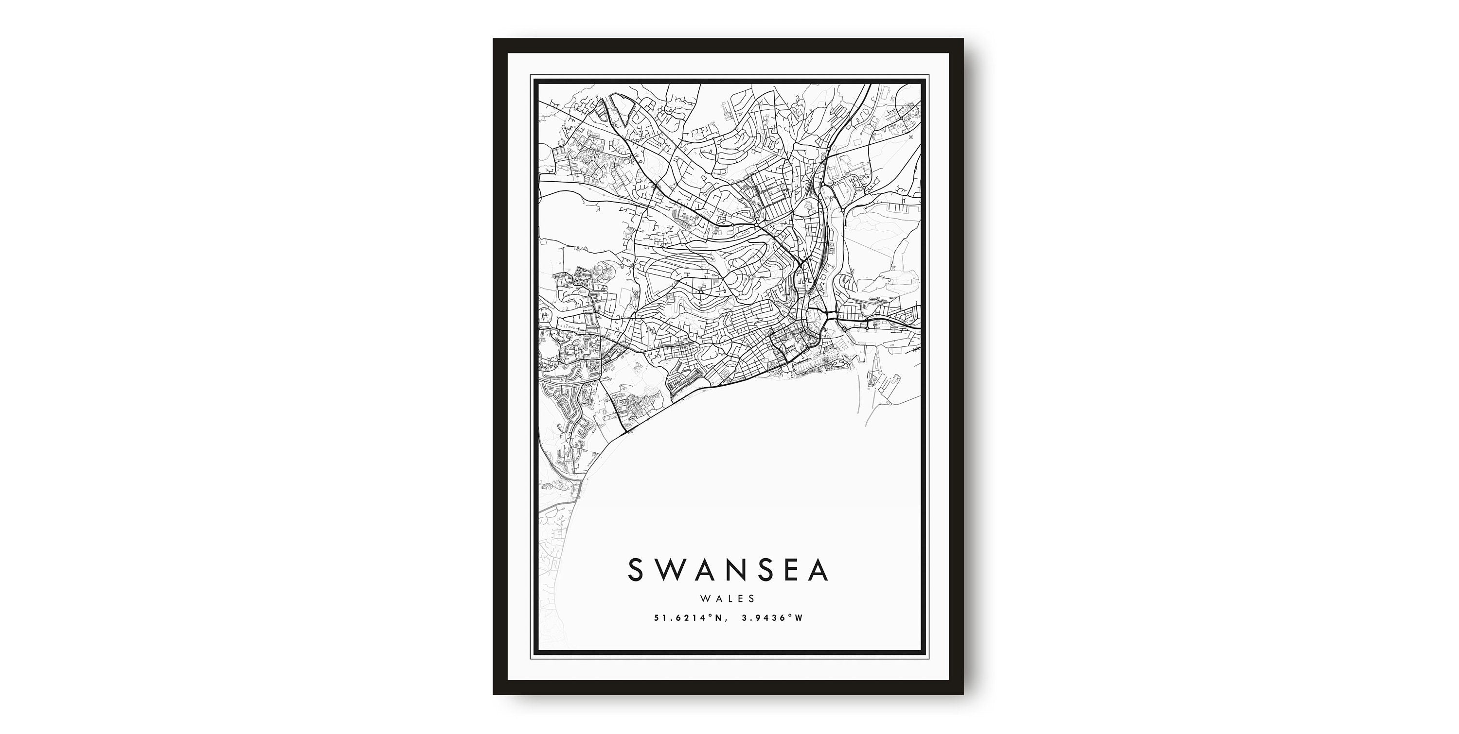 Swansea Map Print, Swansea Poster Print, Swansea City Map Print Minimalist, Prints of Swansea, Popular Gift, Custom Map A1/A2/A3/A4/A5
