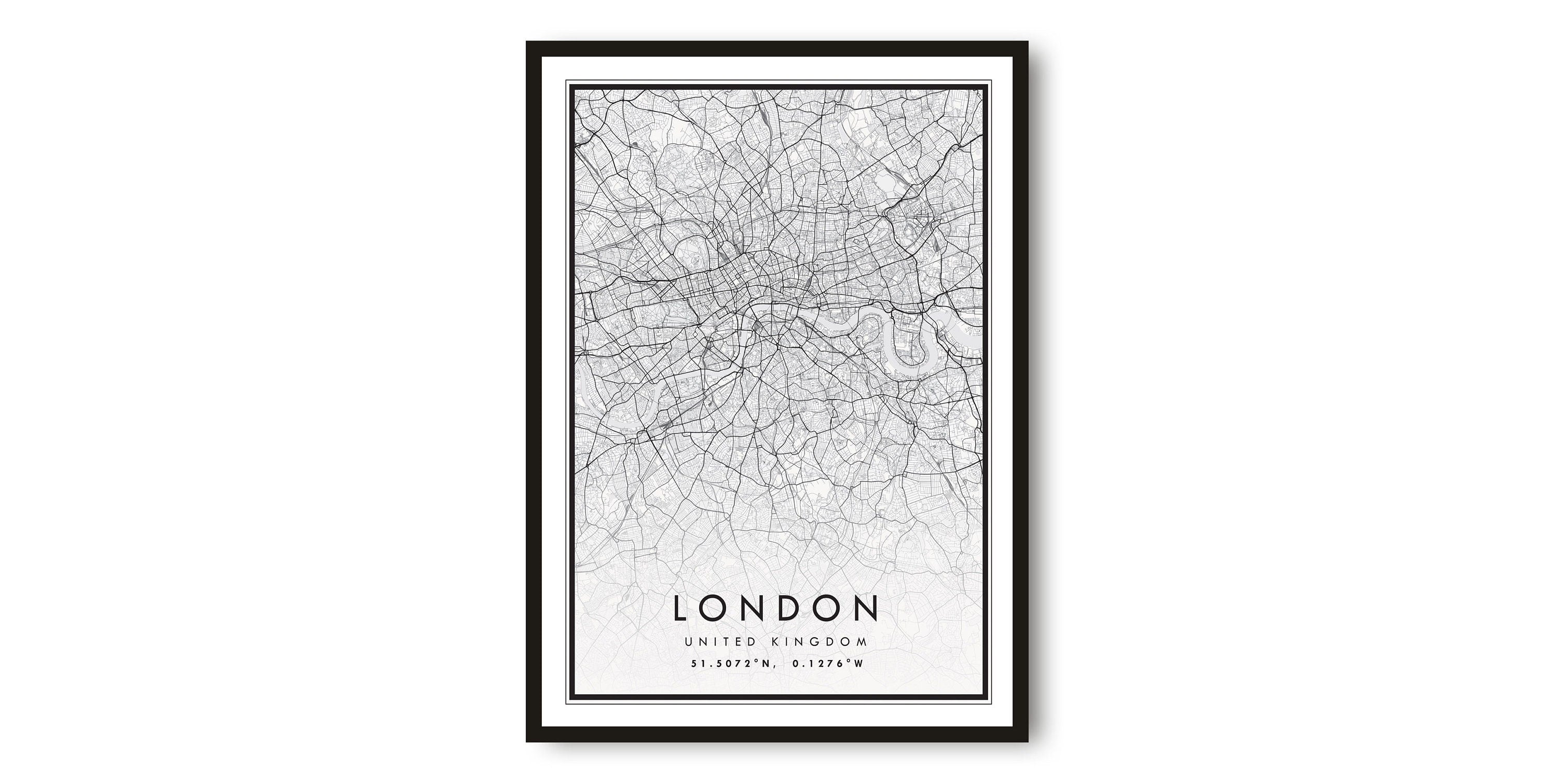 London Map Print, London Poster Print, City Map Prints Prints of London, Popular Gift, United Kingdom Print A1/A2/A3/A4/A5