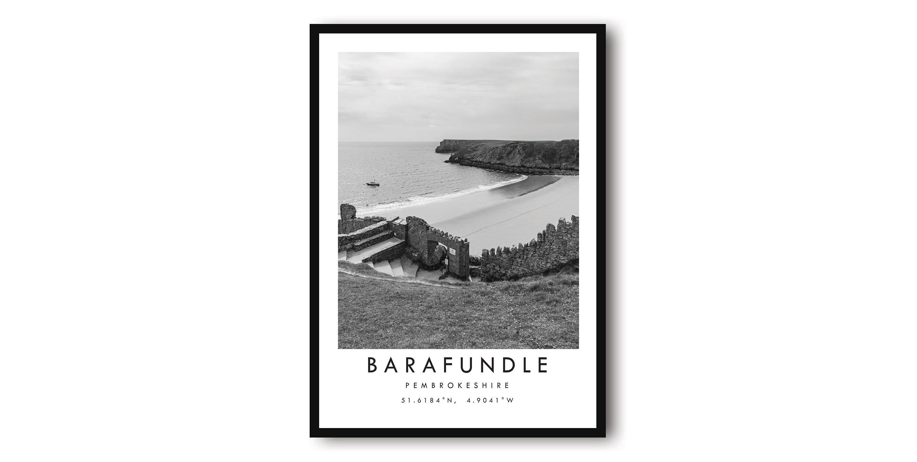 Barafundle Bay Travel Print, Pembrokeshire Poster, Black and White Print, Unique Wall Art, Minimalist Home Decor, City A1/A2/A3/A4/A5