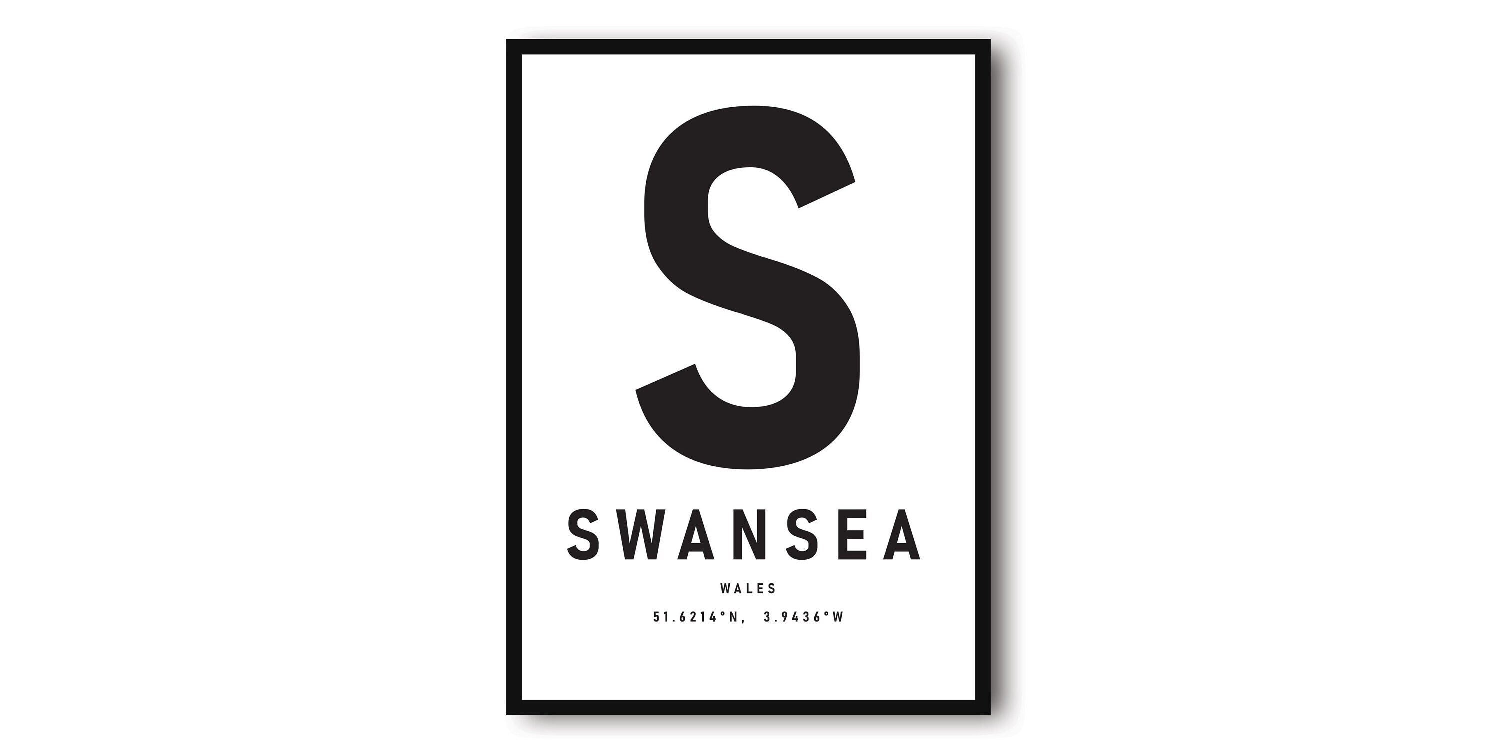 Black and White Swansea Print, Swansea Poster Print, Swansea Wall Art Minimalist, Photography, Prints of Swansea A1/A2/A3/A4/A5