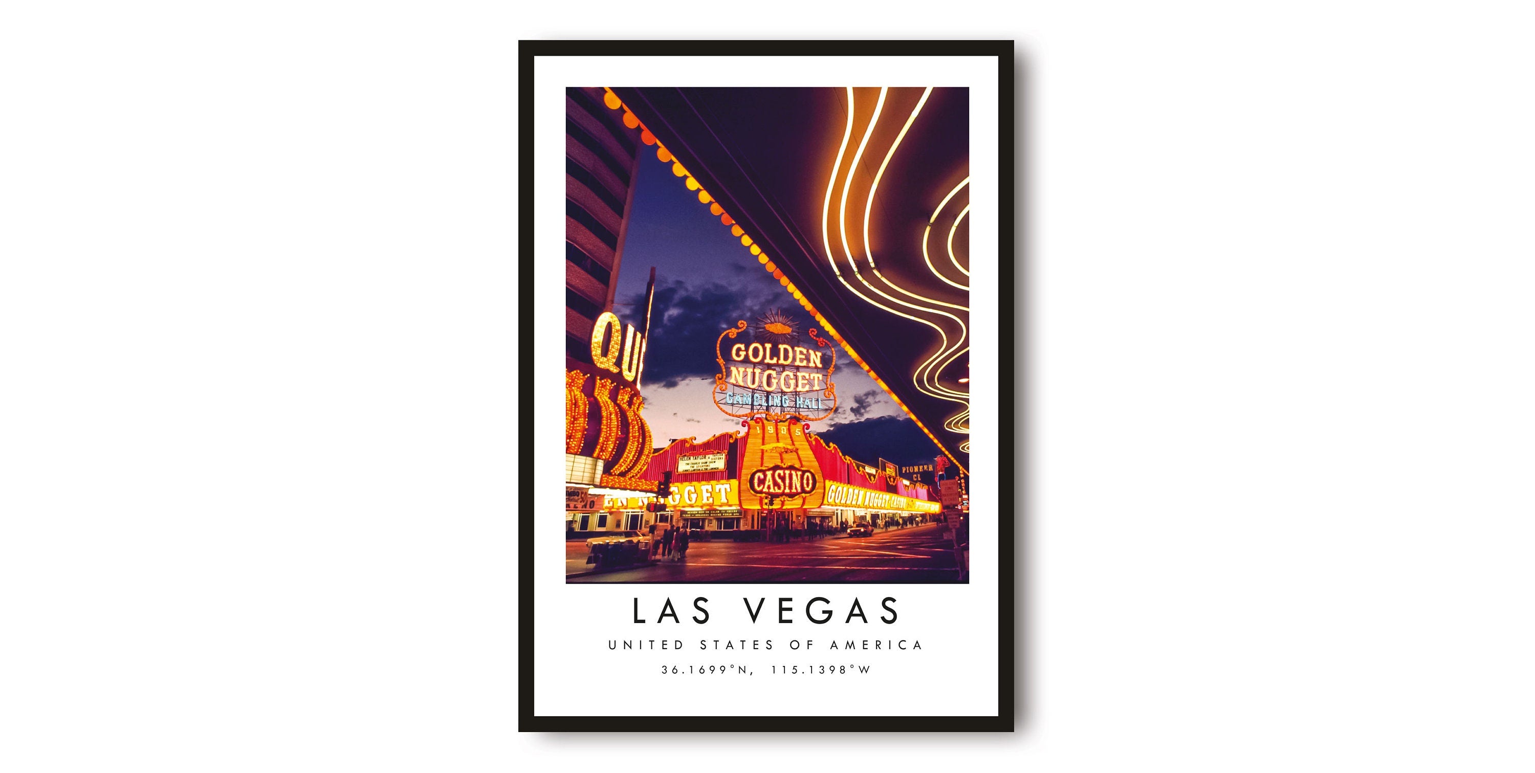 Las Vegas Travel Print, Las Vegas Poster, Unique Wallart Decor, Colour Print, Coordinates, America Las Vegas, Golden Nugget, Gallery Wall