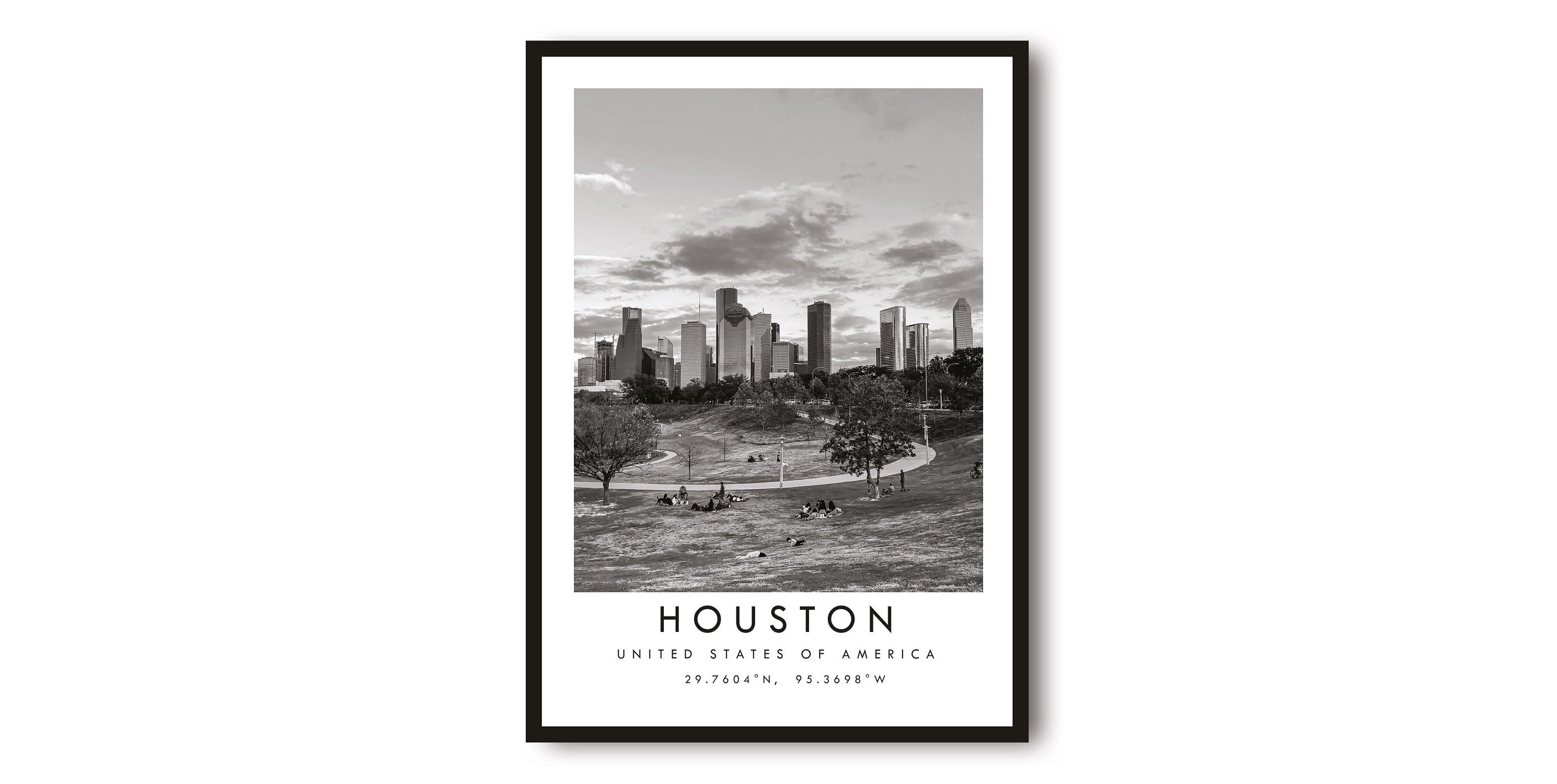 Houston Travel Print, Texas Poster, Black and White Print, Unique Wall Art, Minimalist Home Decor, City Landmark Print A1/A2/A3/A4/A5