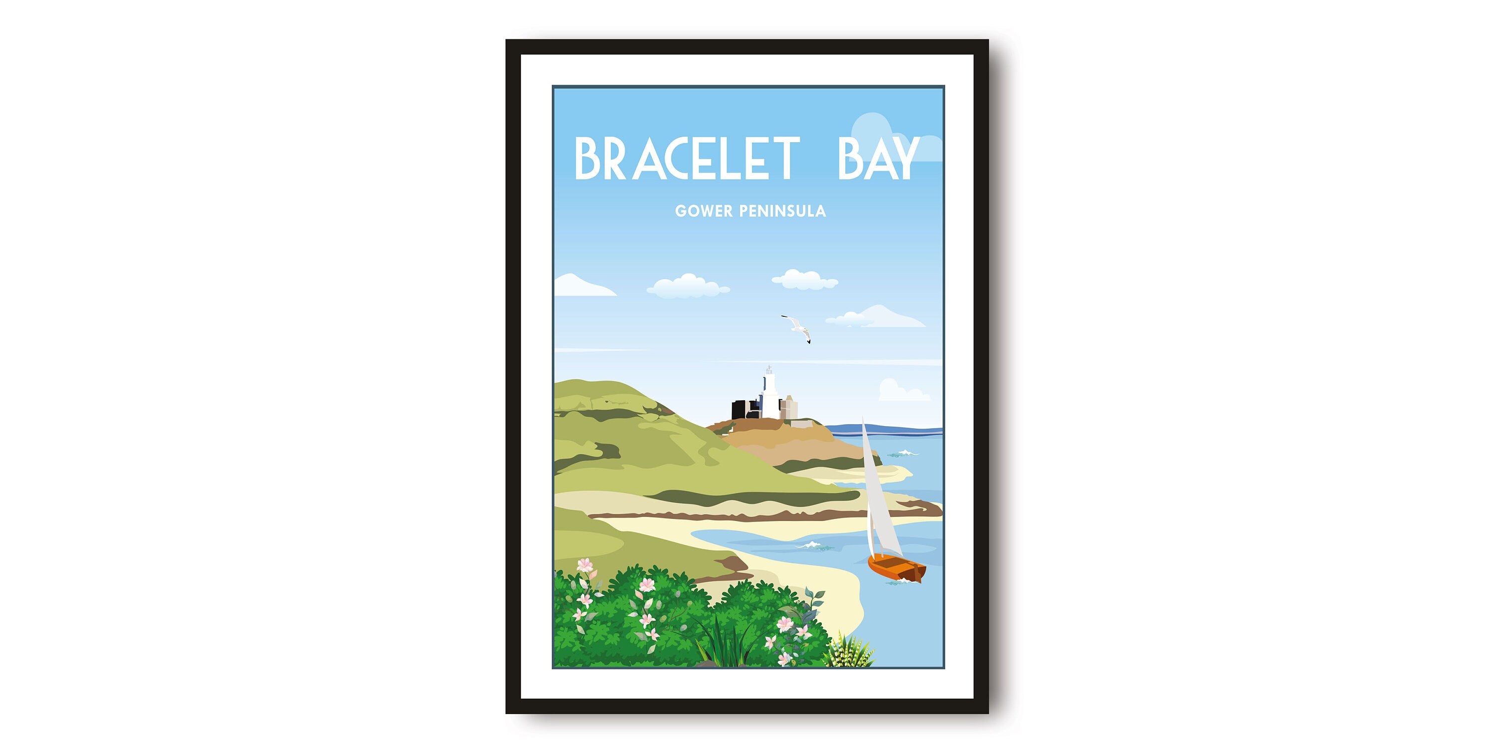 Mumbles Travel poster, Mumbles Poster Print, Gower Wall Art Minimalist, Gower Prints, Bracelet Bay Gower Peninsula, Popular Print