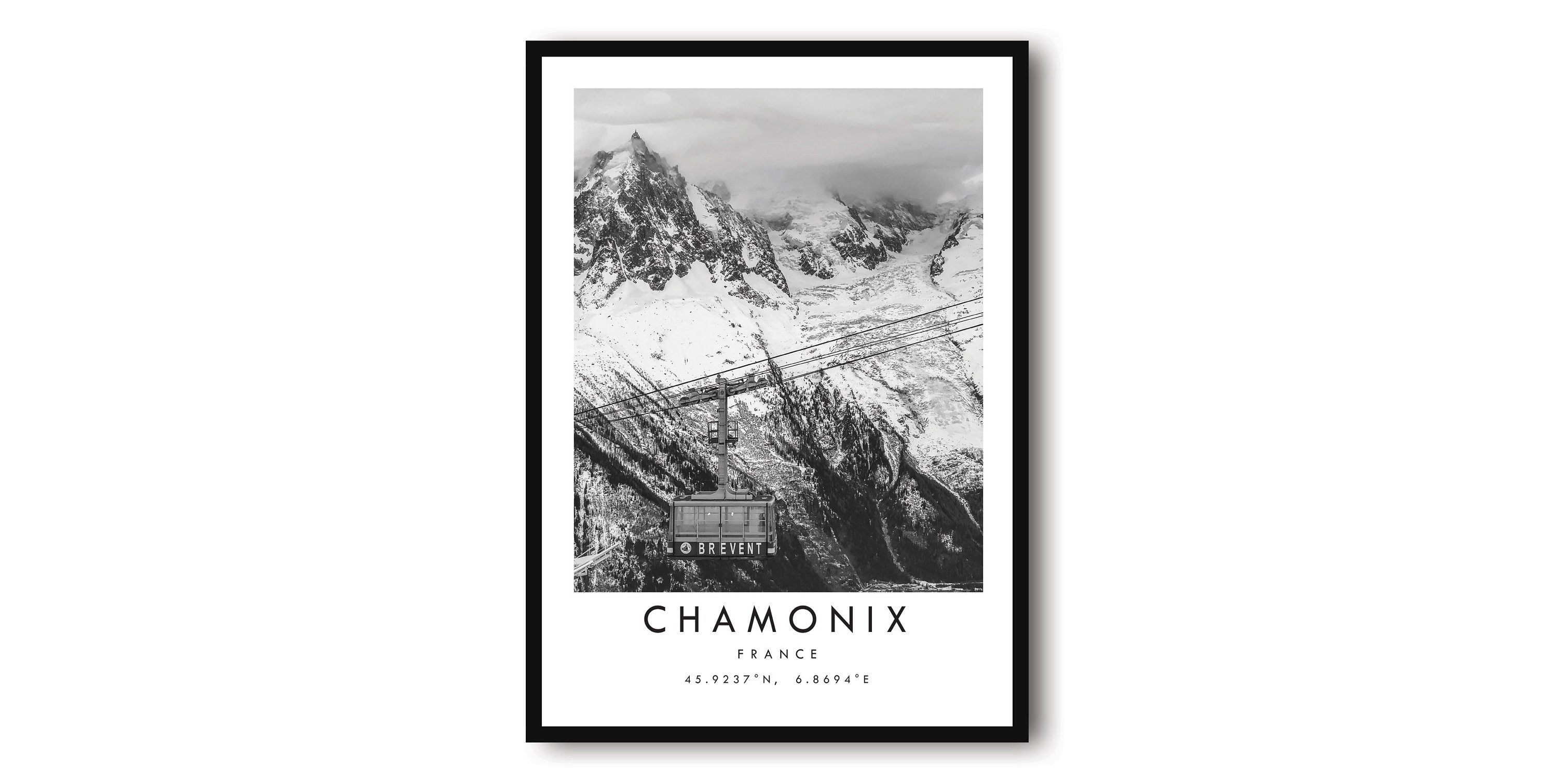 Chamonix Travel Print, France Poster, Black and White Print, Unique Wall Art, Minimalist Home Decor, City A1/A2/A3/A4/A5