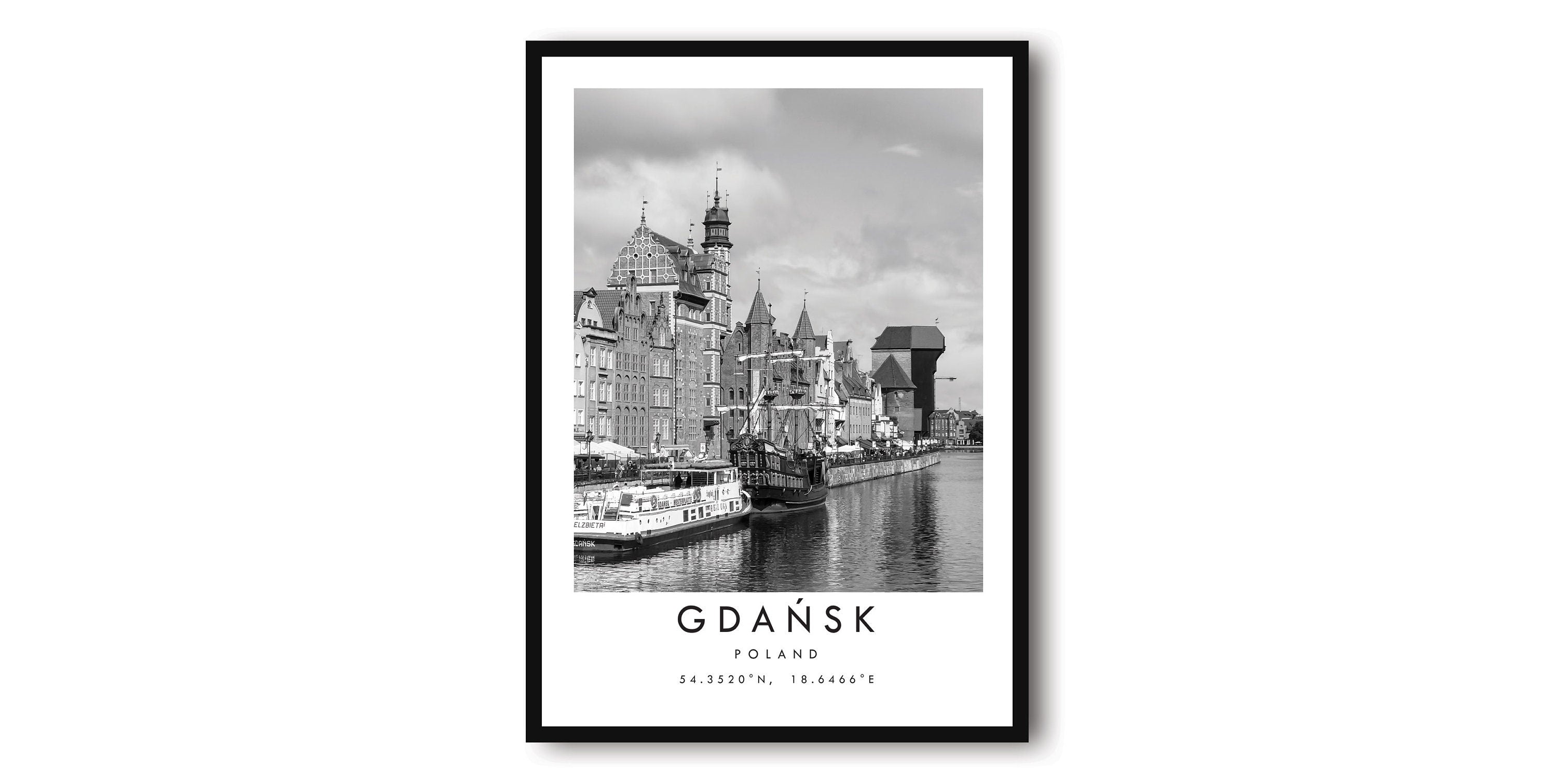Gdansk Travel Print, Poland Poster, Black and White Print, Unique Wall Art, Minimalist Home Decor, City A1/A2/A3/A4/A5