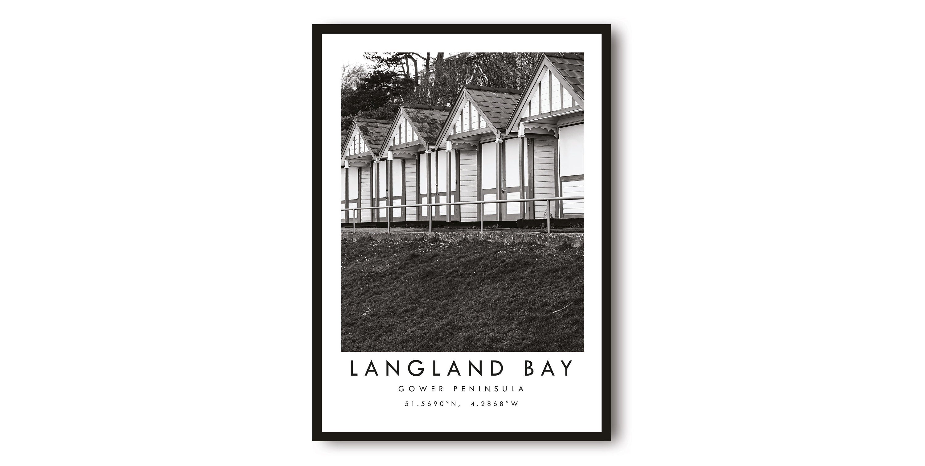 Langland Bay Gower Travel Print, Gower Peninsula Poster, Black and White Print, Unique Wall Art, Minimalist Home Decor A1/A2/A3/A4/A5