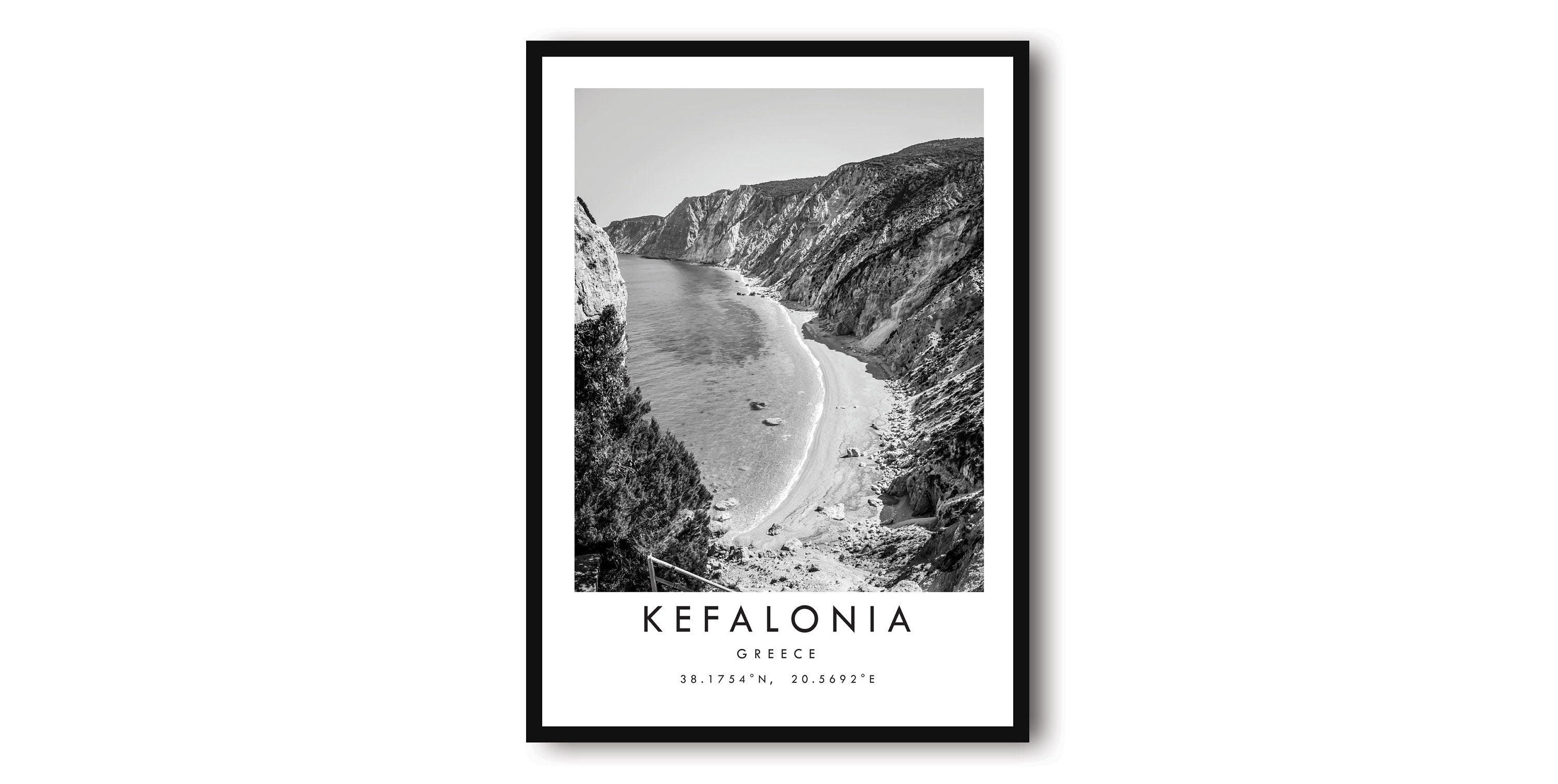 Kefalonia Travel Print, Greece Poster, Black and White Print, Unique Wall Art, Minimalist Home Decor, City A1/A2/A3/A4/A5