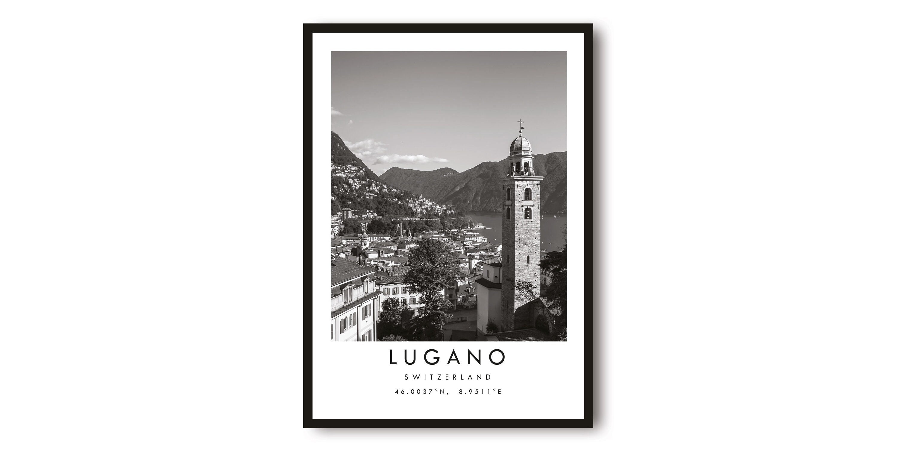 Lugano Travel Print, Switzerland Poster, Black and White Print, Unique Wall Art, Minimalist Home Decor, City A1/A2/A3/A4/A5