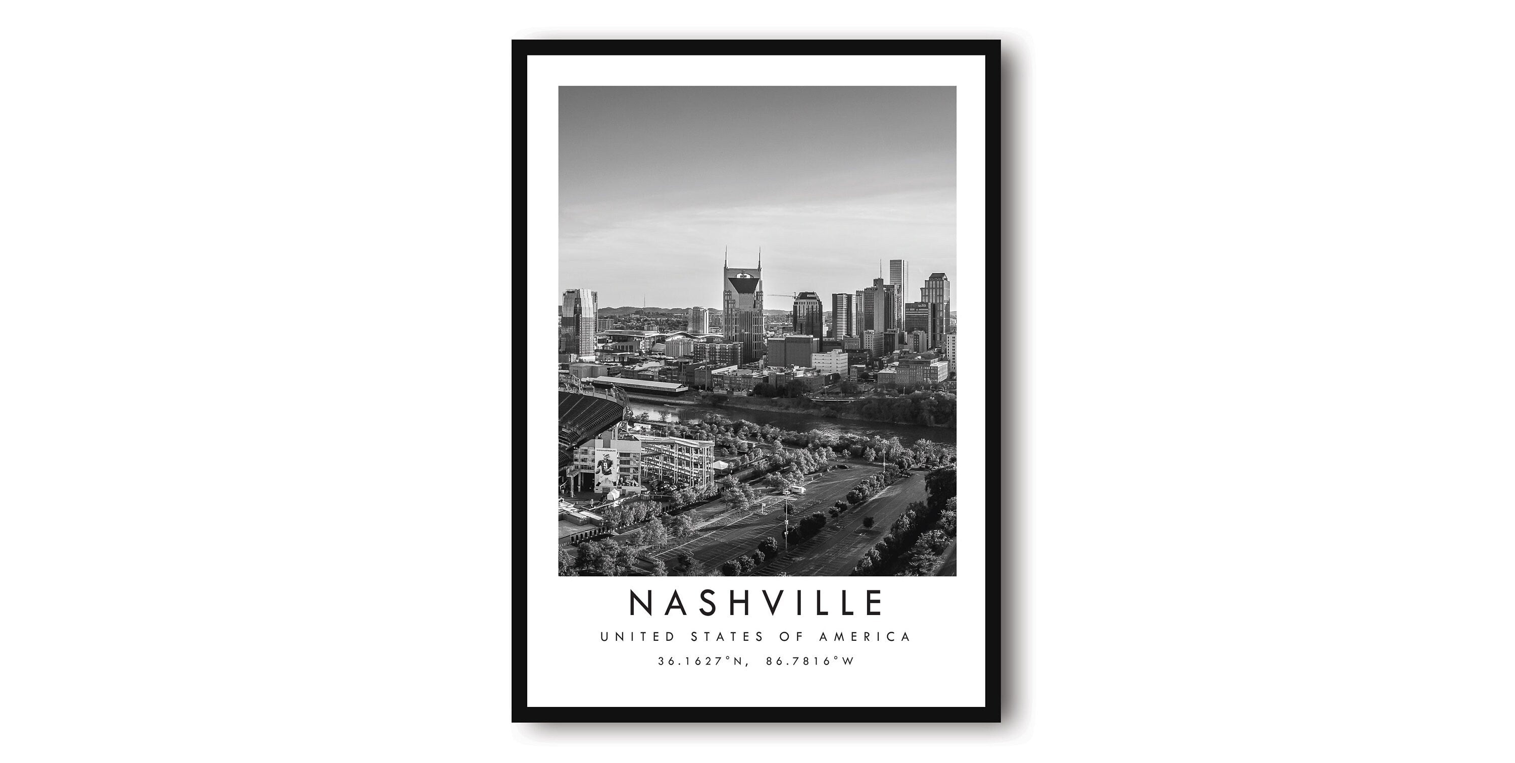 Nashville Travel Print, American Poster, Unique Wallart Decor, Black and White Home Decor, Popular Print A1/A2/A3/A4/A5