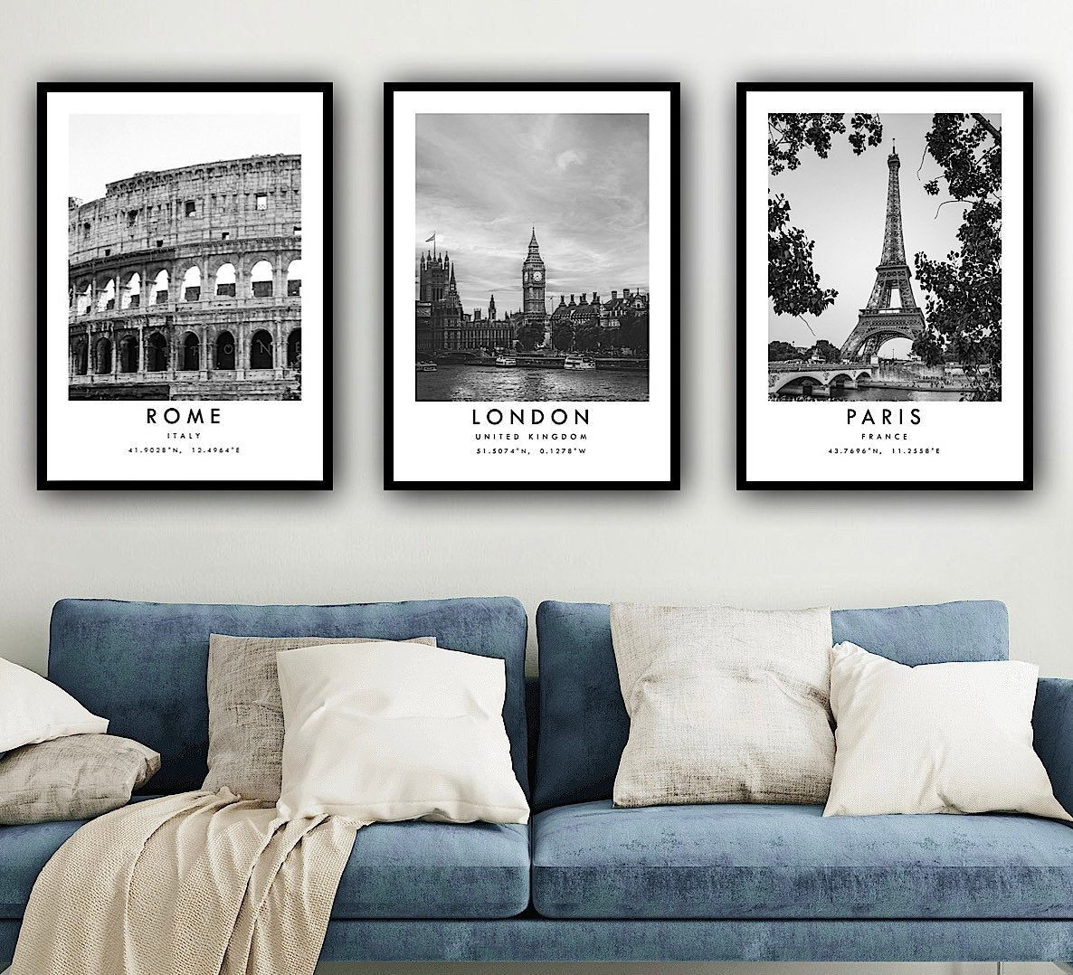 Italy Travel Prints Set of 3, Black and White Travel Print Set Rome London Paris, Minimalist Travel Posters, Photography Popular Print