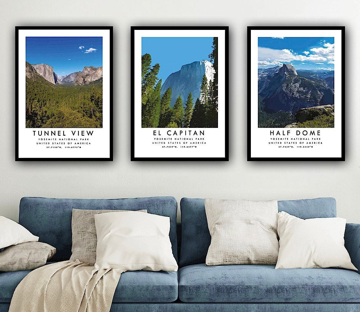 Yosemite Travel Prints Set of 3, El Capitan Tunnel View Half Dome Minimalist Travel Posters, Yosemite National Park A1/A2/A3/A4/A5