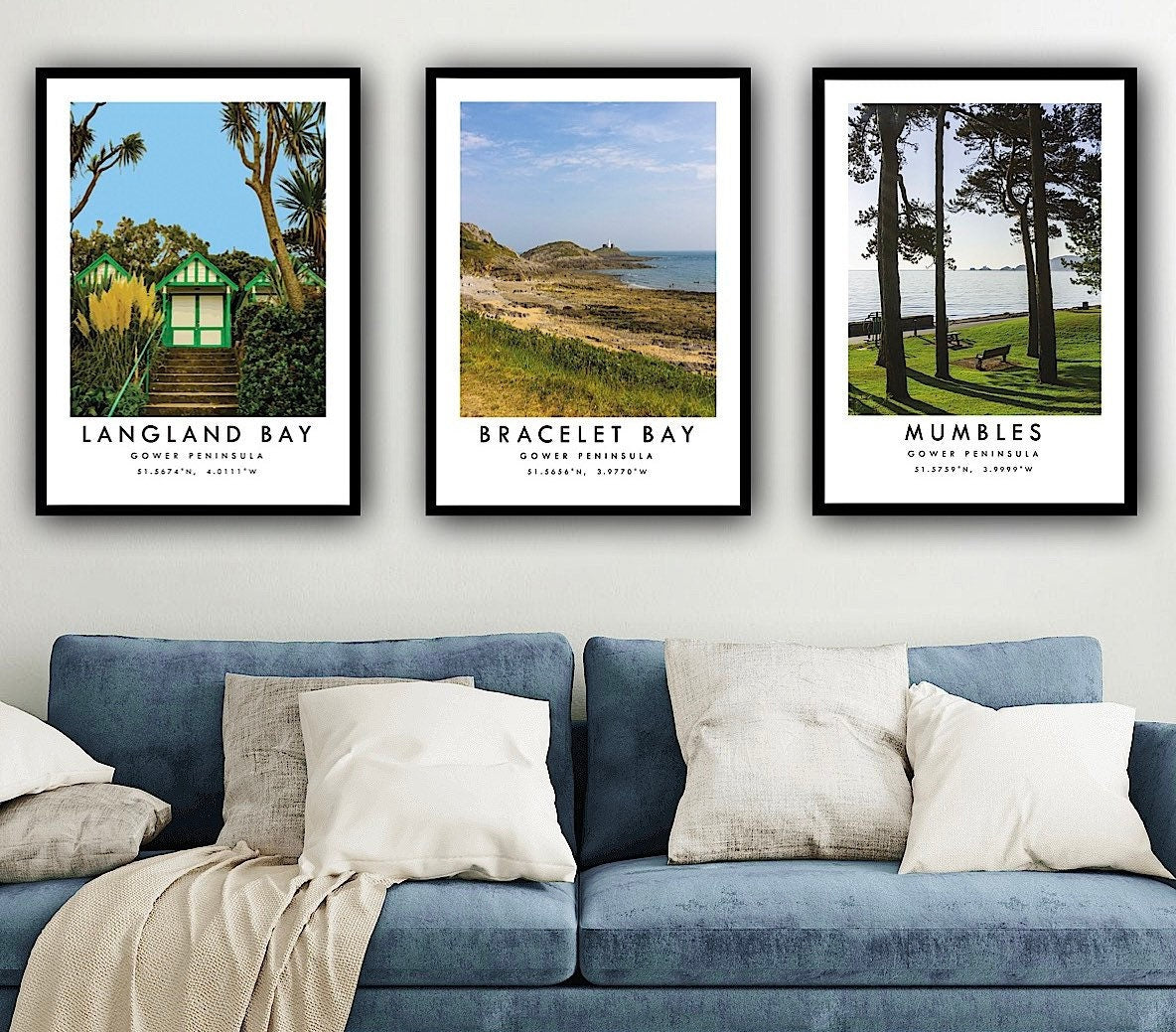 Gower Travel Prints Set of 3, Gower Travel Print Set Mumbles Worms Head Three Cliffs, Minimalist Travel Posters, Gower Peninsula,