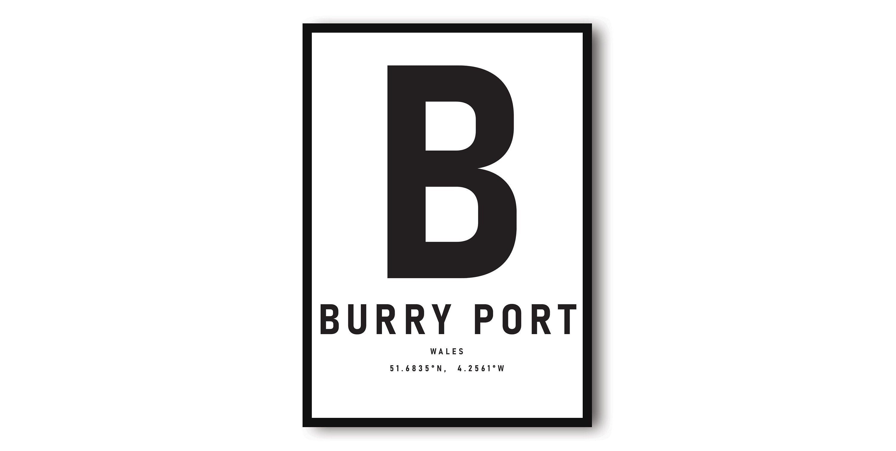 Burry Port Travel Print, Carmarthenshire Poster, Black and White Print, Unique Wall Art, Minimalist Home Decor, City A1/A2/A3/A4/A5