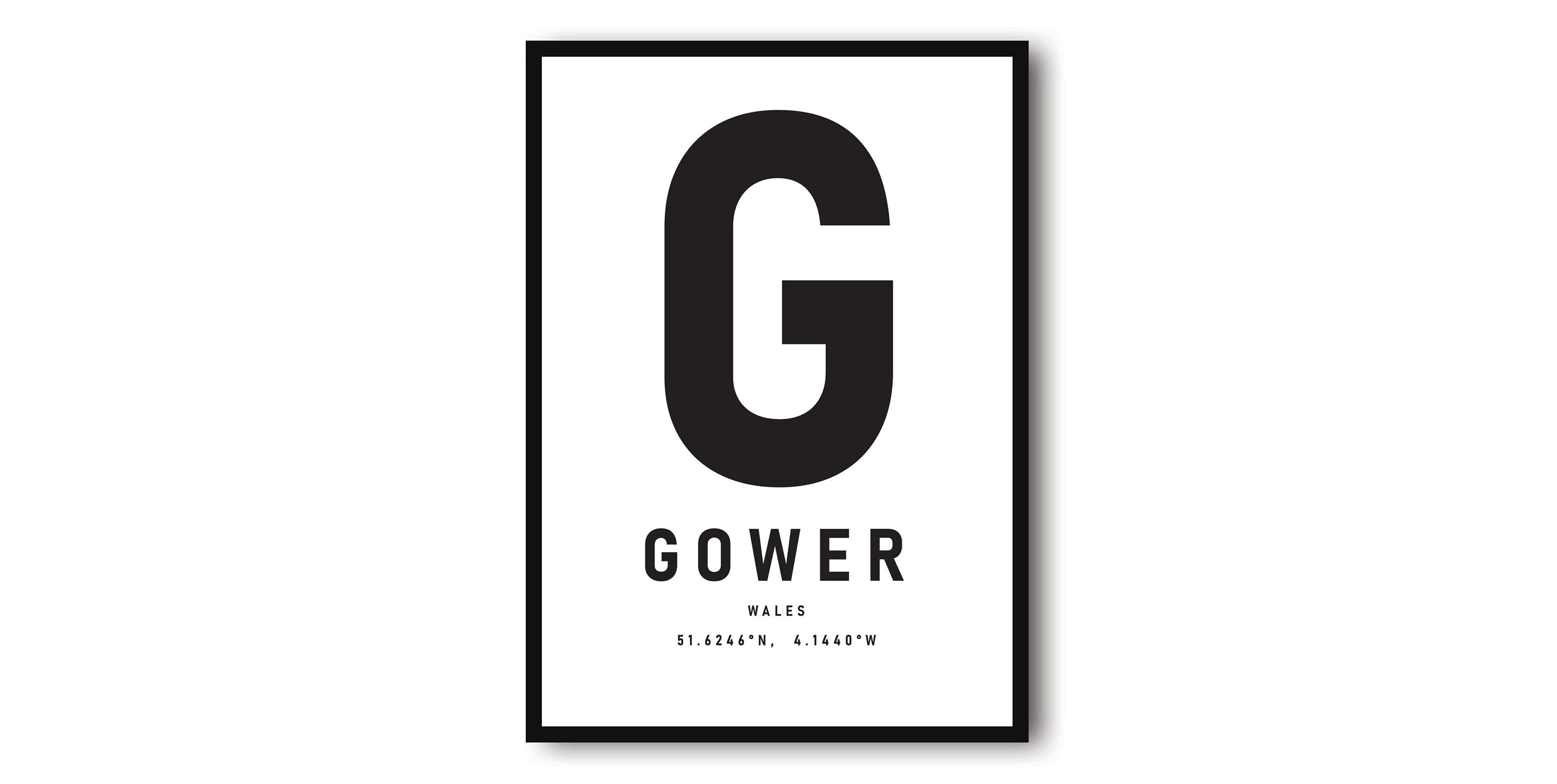 Gower Travel Print, Gower Peninsula Poster, Black and White Print, Unique Wall Art, Minimalist Home Decor, City A1/A2/A3/A4/A5