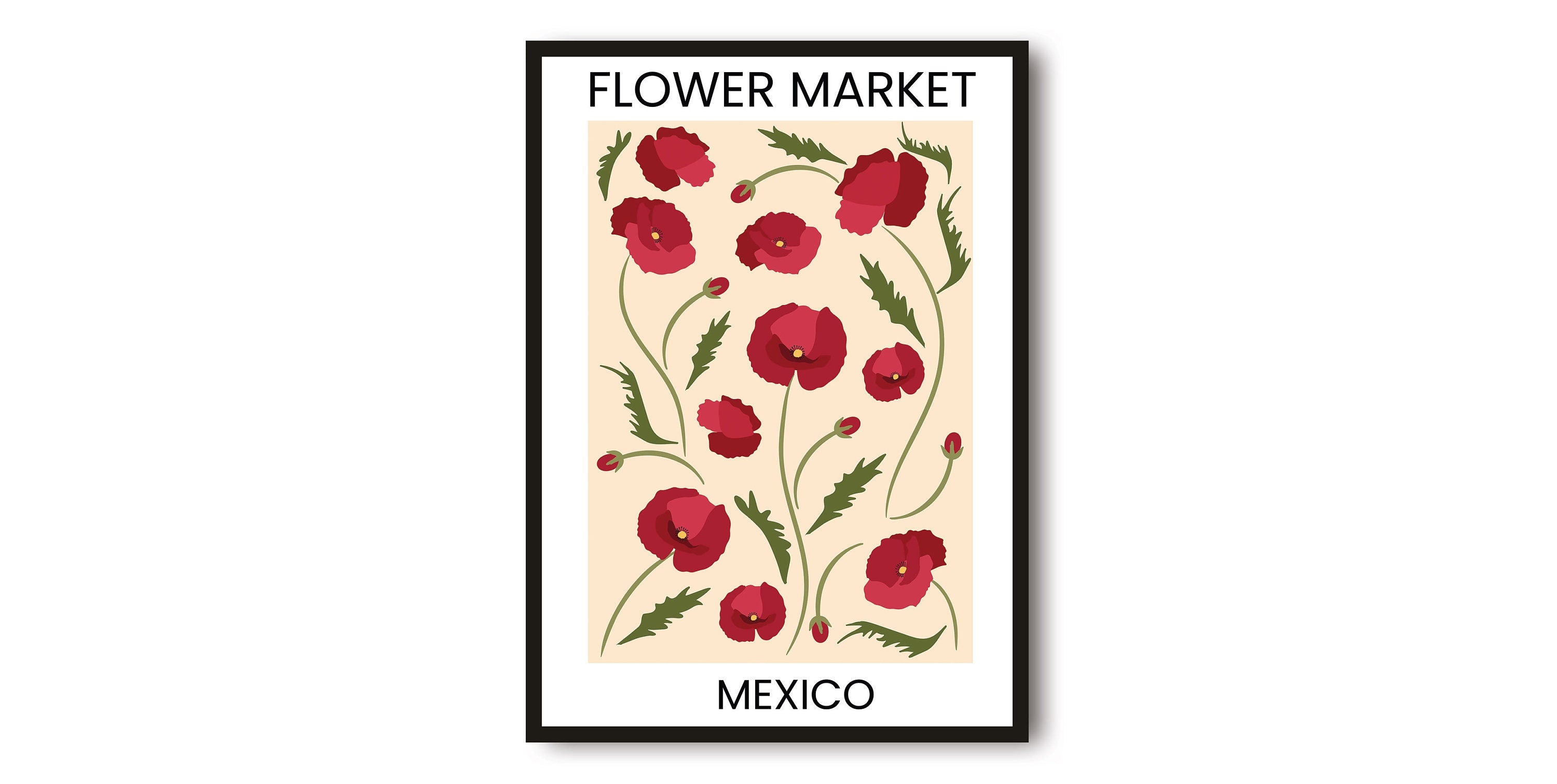 Mexico Travel Poster, Abstract Flower Poster, Flower Art Print, Mexico Poster, Kitchen Fruit Poster, Kitchen Poster, Flower Market