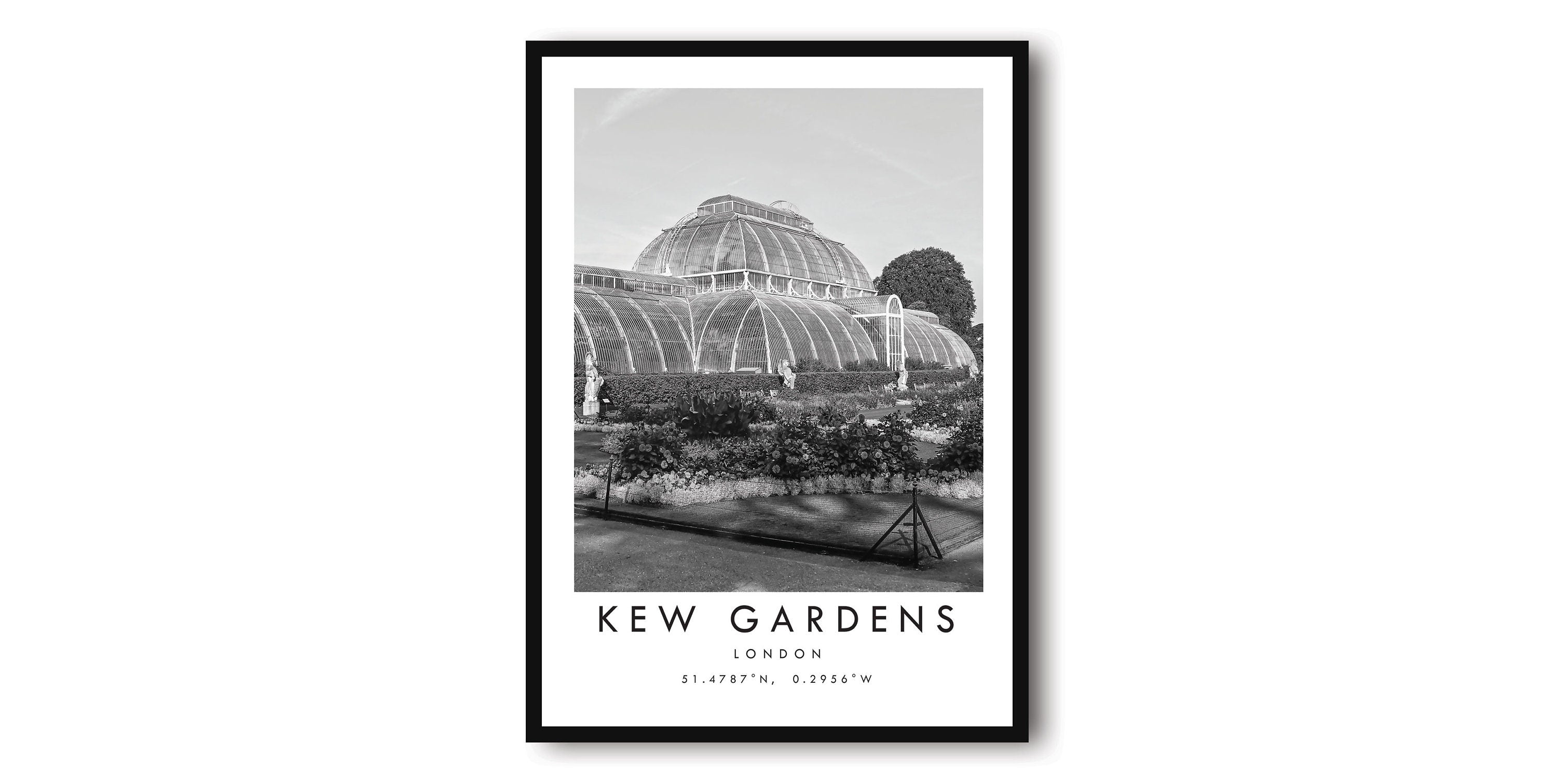Kew Gardens Travel Print, London Poster, Unique Wallart, Black and White Coordinates, Home Decor, England London , Popular Print