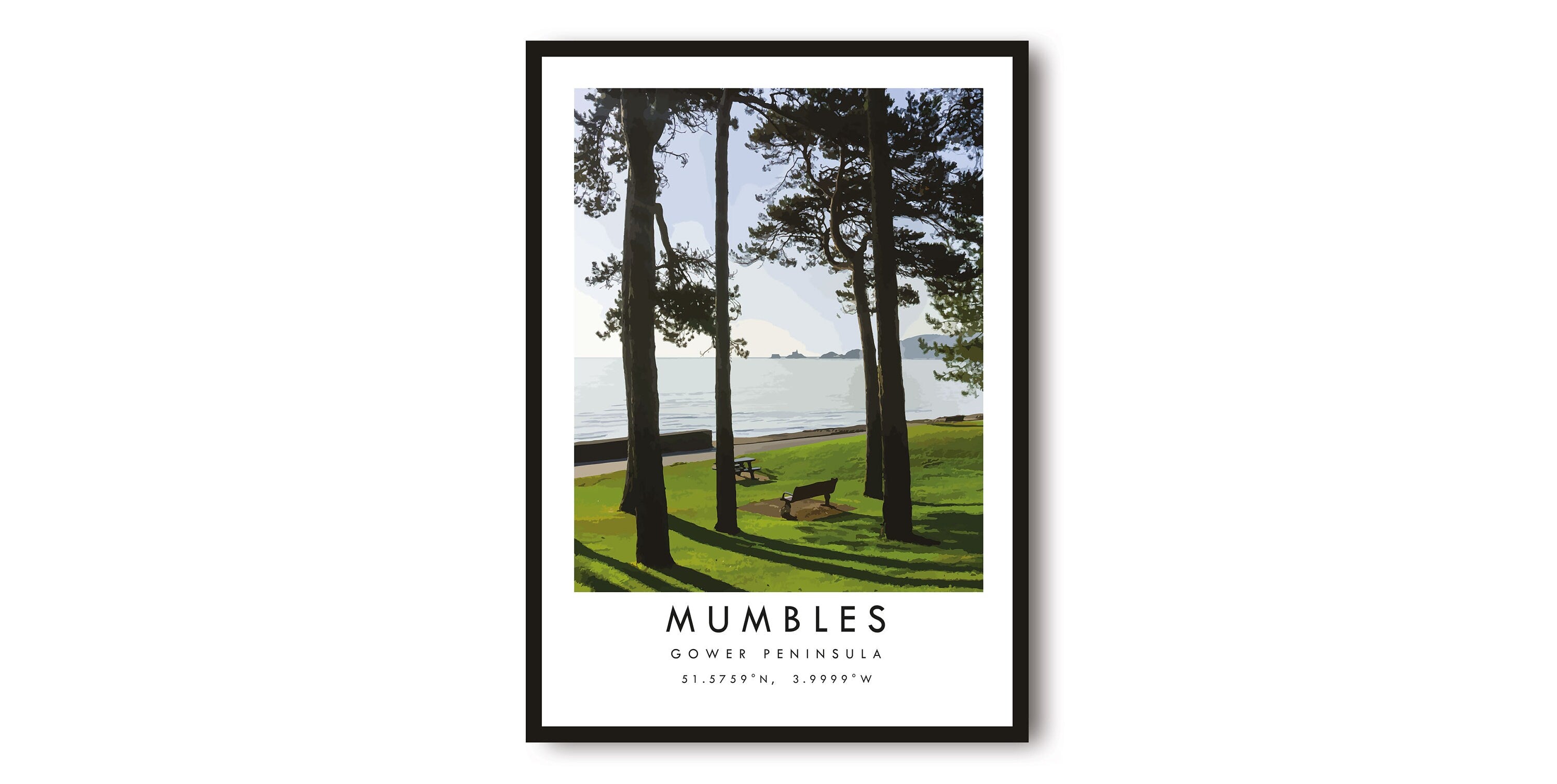 Mumbles Travel Print, Gower Peninsula Poster, Contemporary Print, Unique Wall Art, Minimalist Home Decor A1/A2/A3/A4/A5